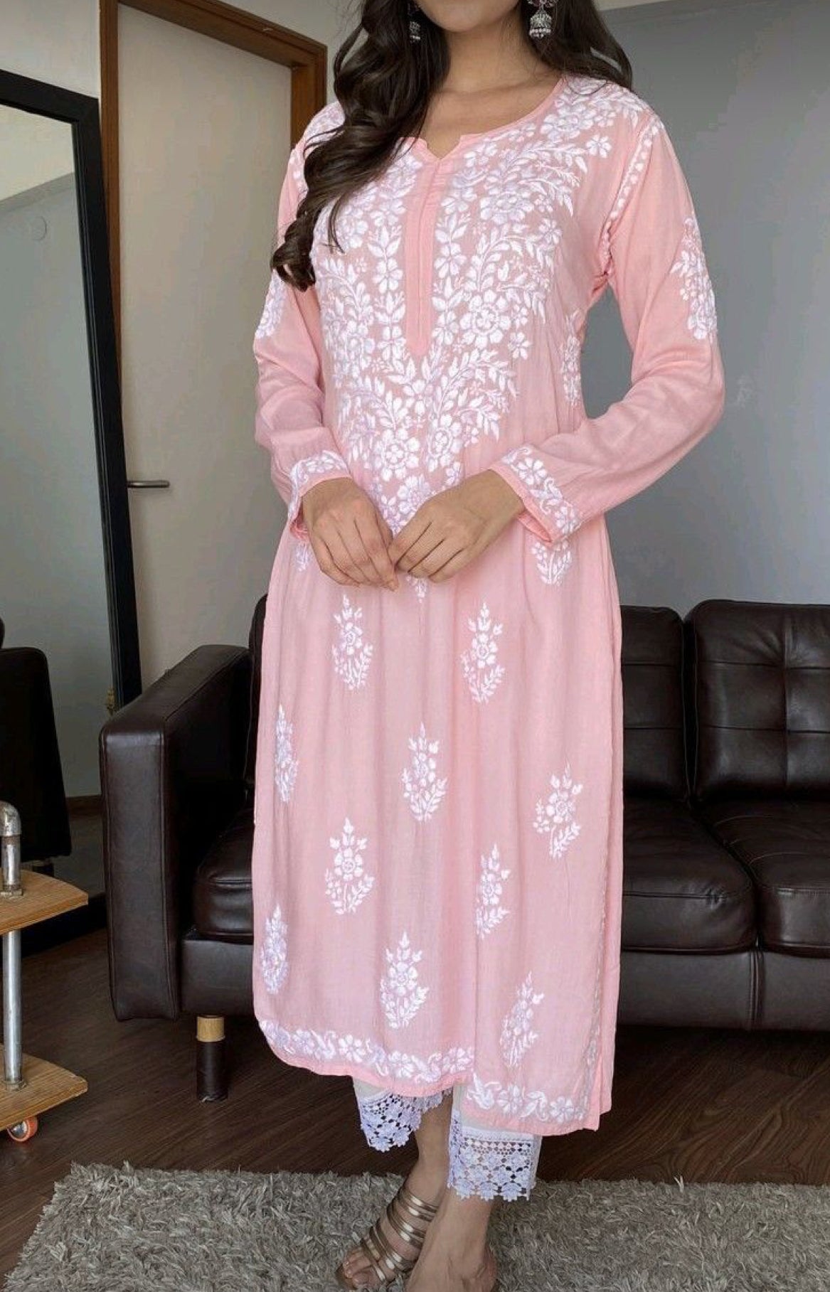 Chikan long kurti