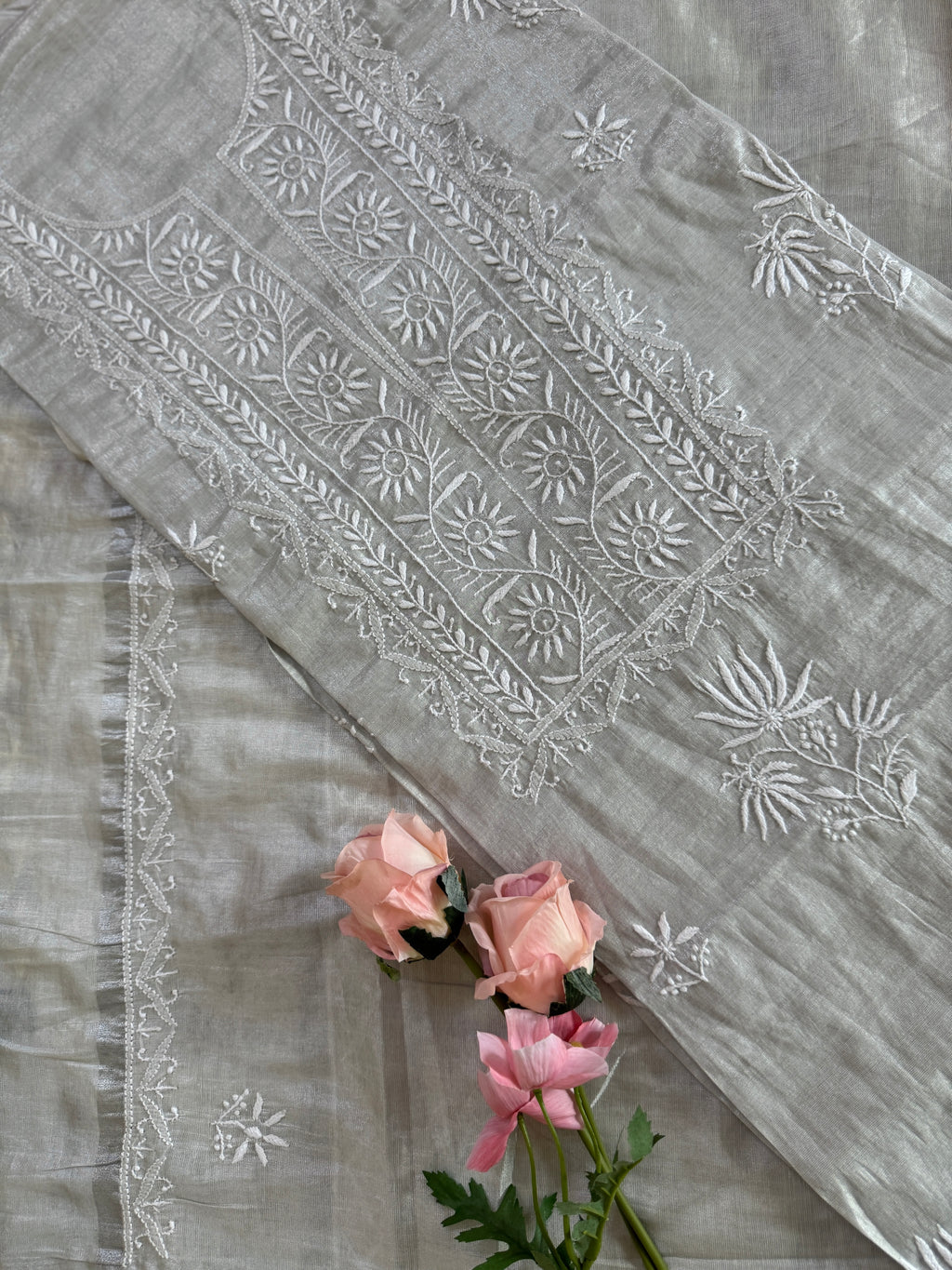 Tissue Silk Unstitched Suit with thread work