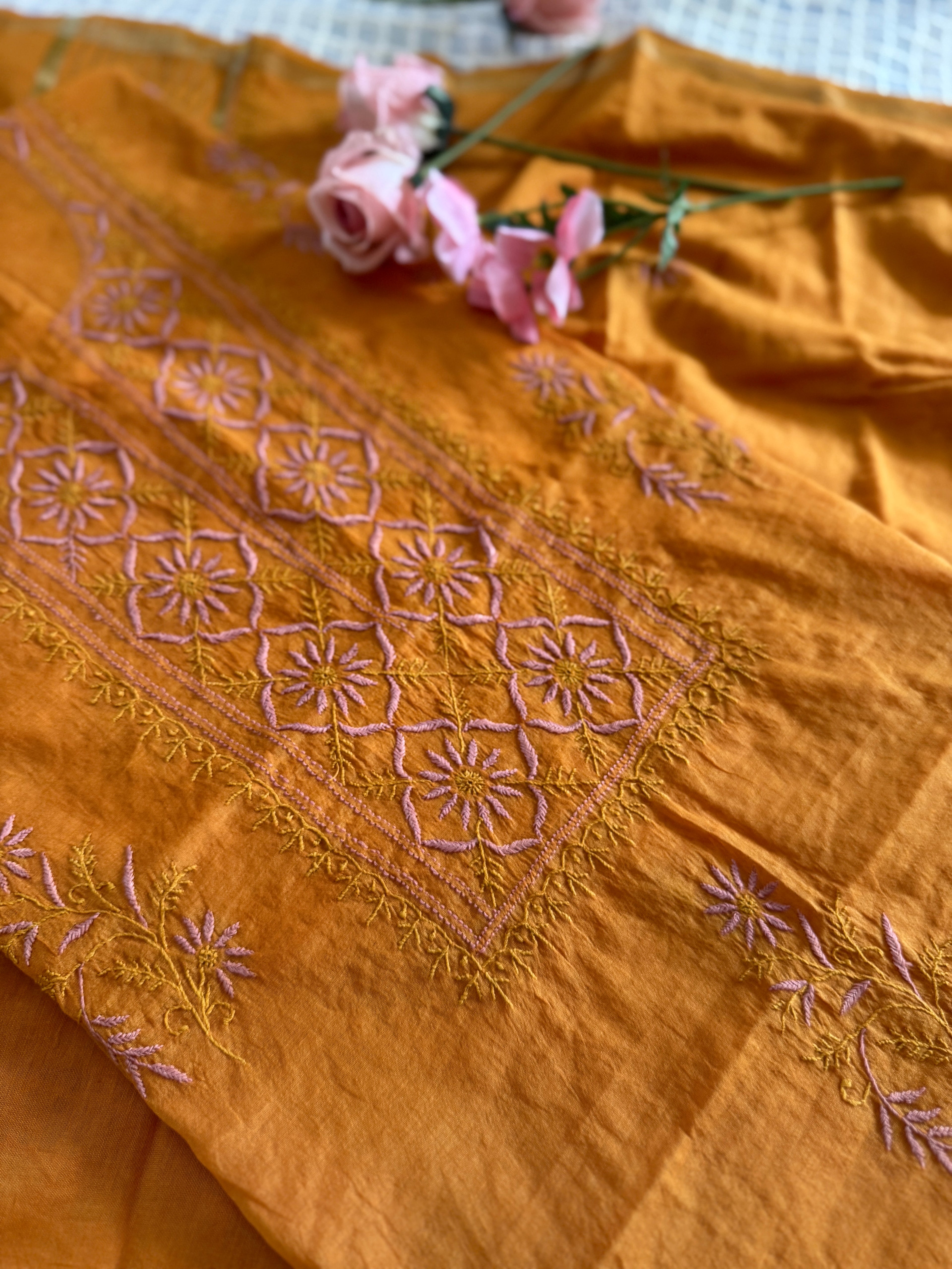Mul Chanderi Unstitched Suit with thread work