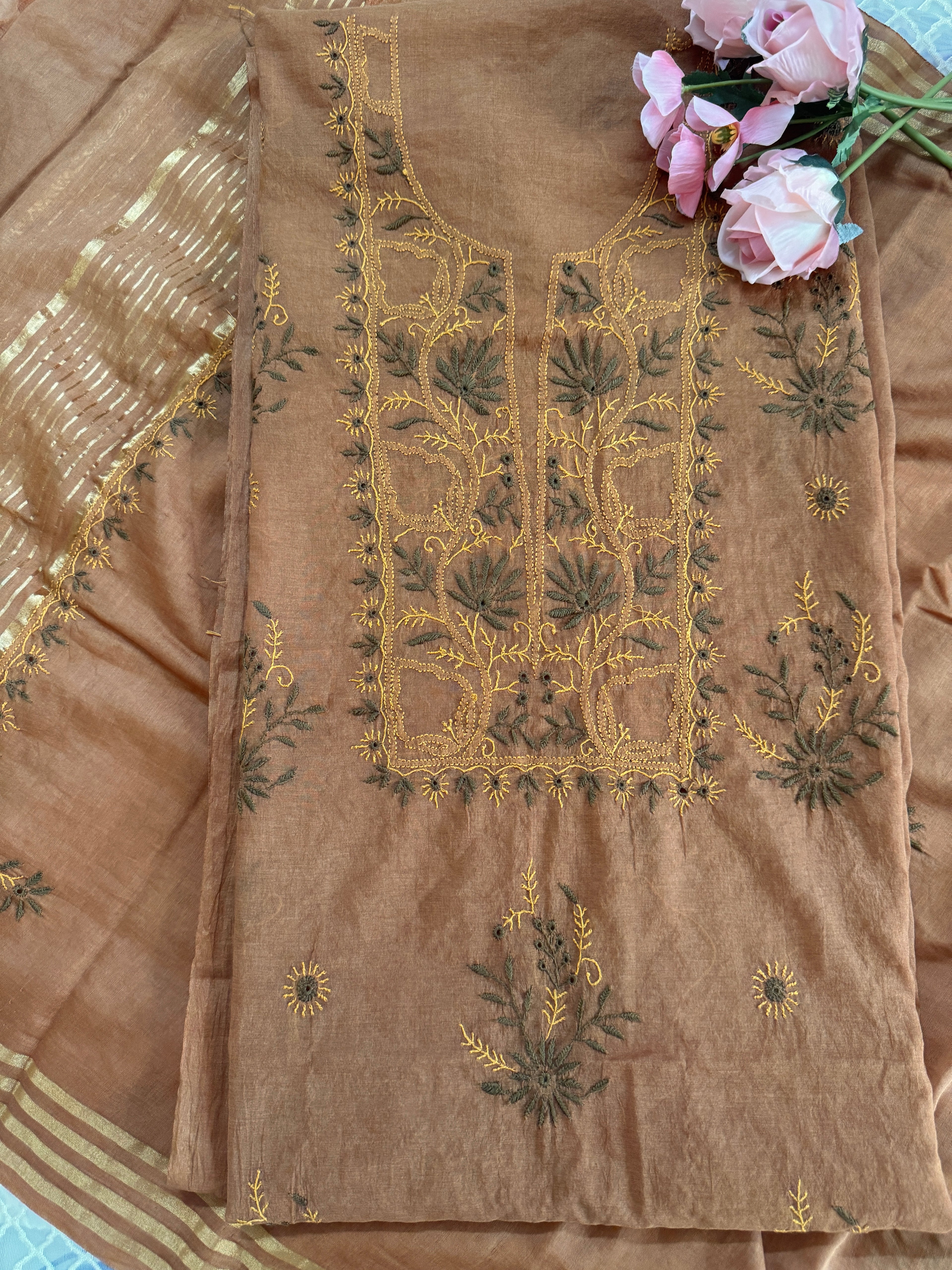 Mul Chanderi Unstitched Suit