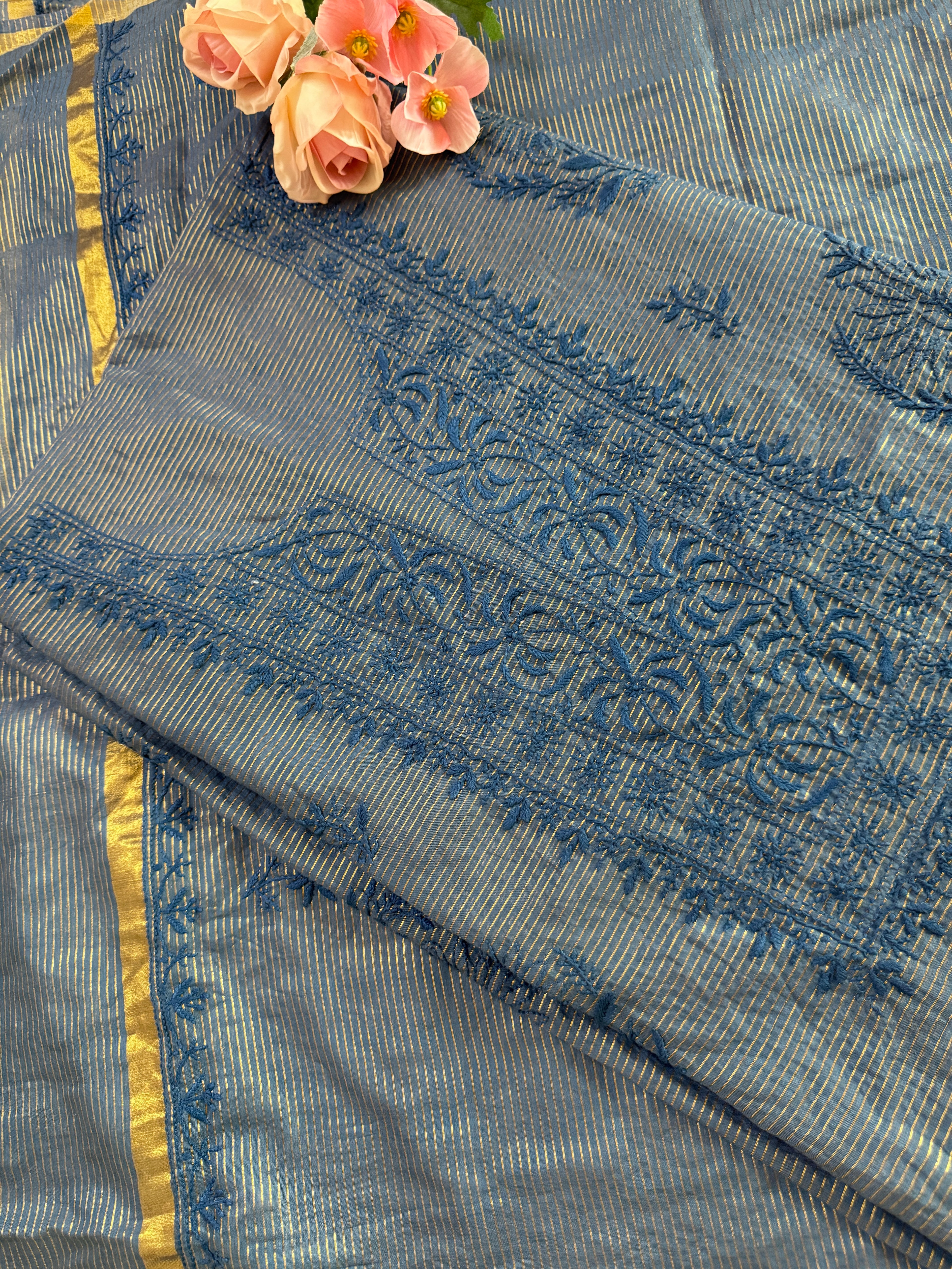 Mul Chanderi Unstitched Suit with thread work