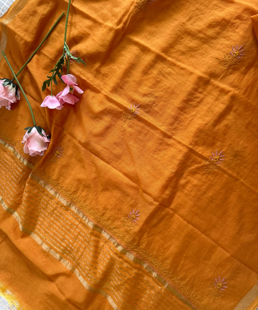 Mul Chanderi Unstitched Suit with thread work