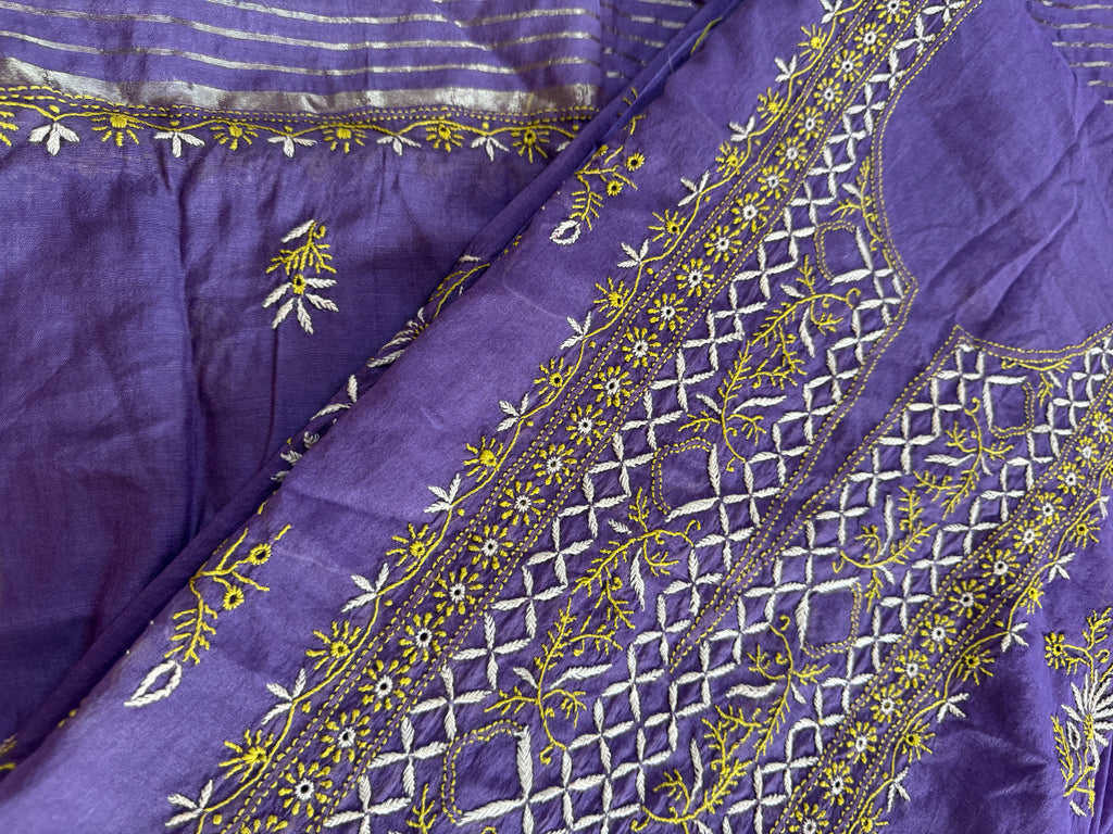 Mul Chanderi Unstitched Suit with thread work