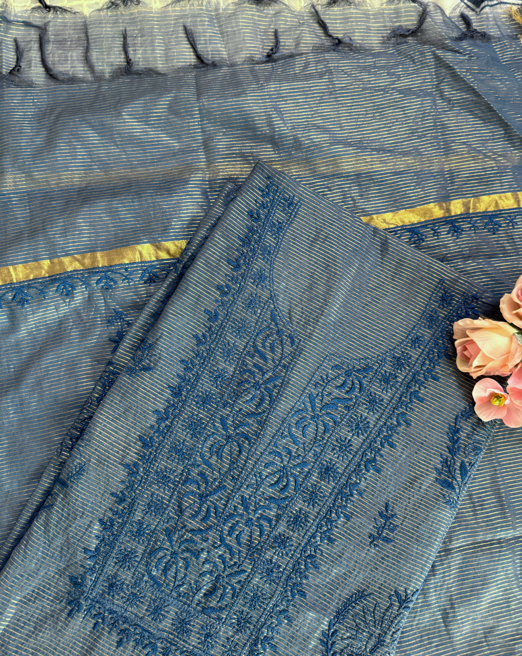 Mul Chanderi Unstitched Suit with thread work