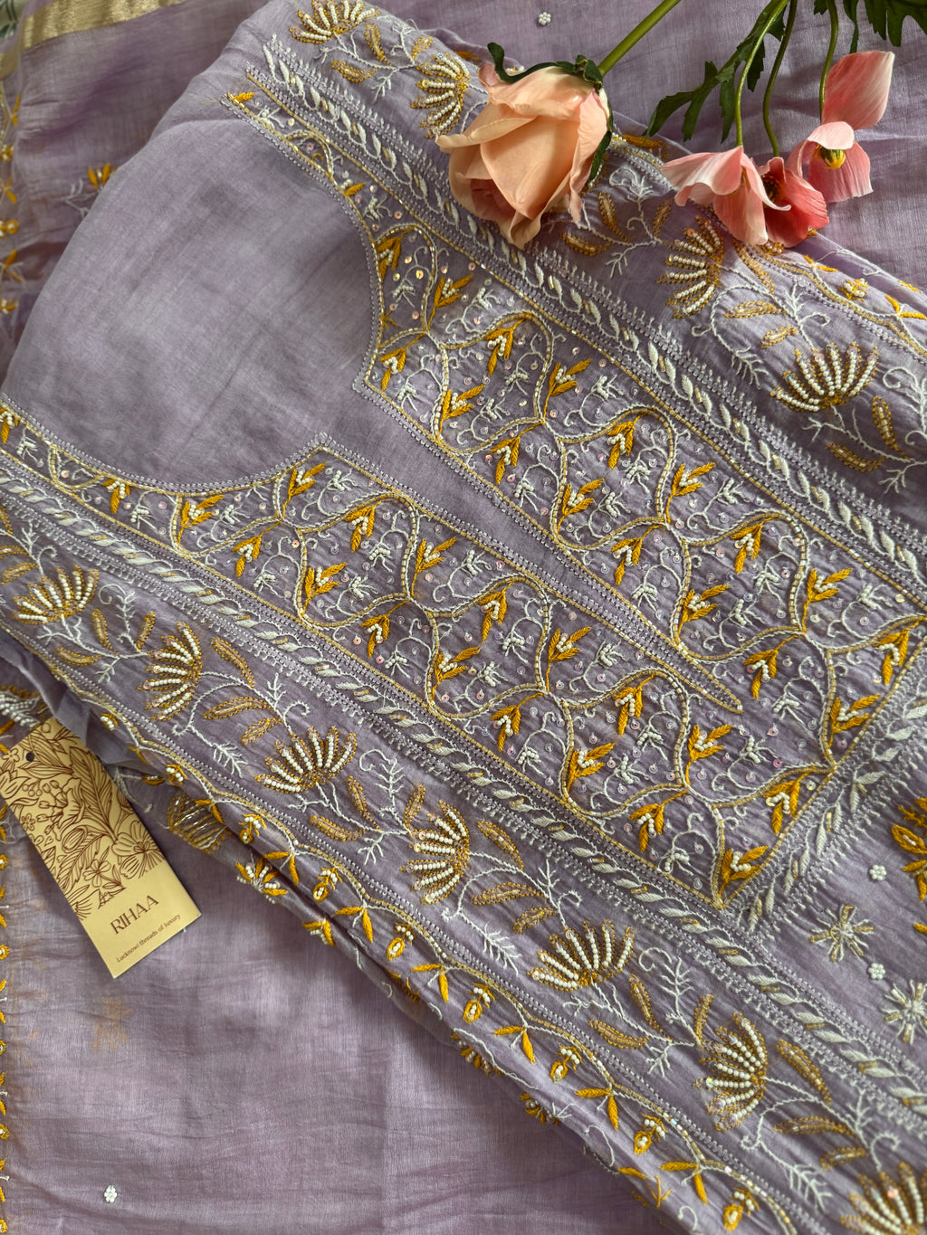 Pure Mul Unstitched Suit with heavy work (Front Panel)