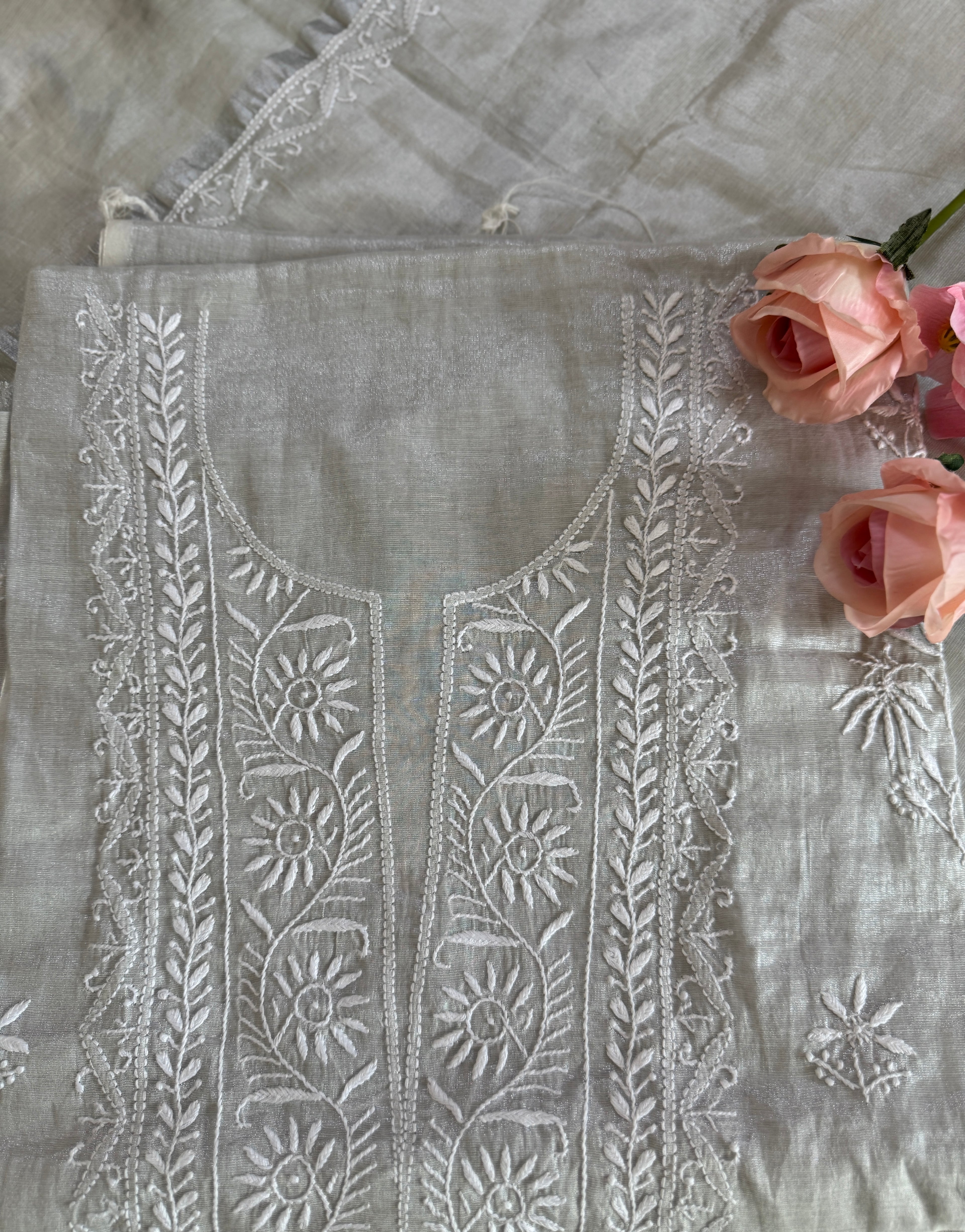 Tissue Silk Unstitched Suit with thread work