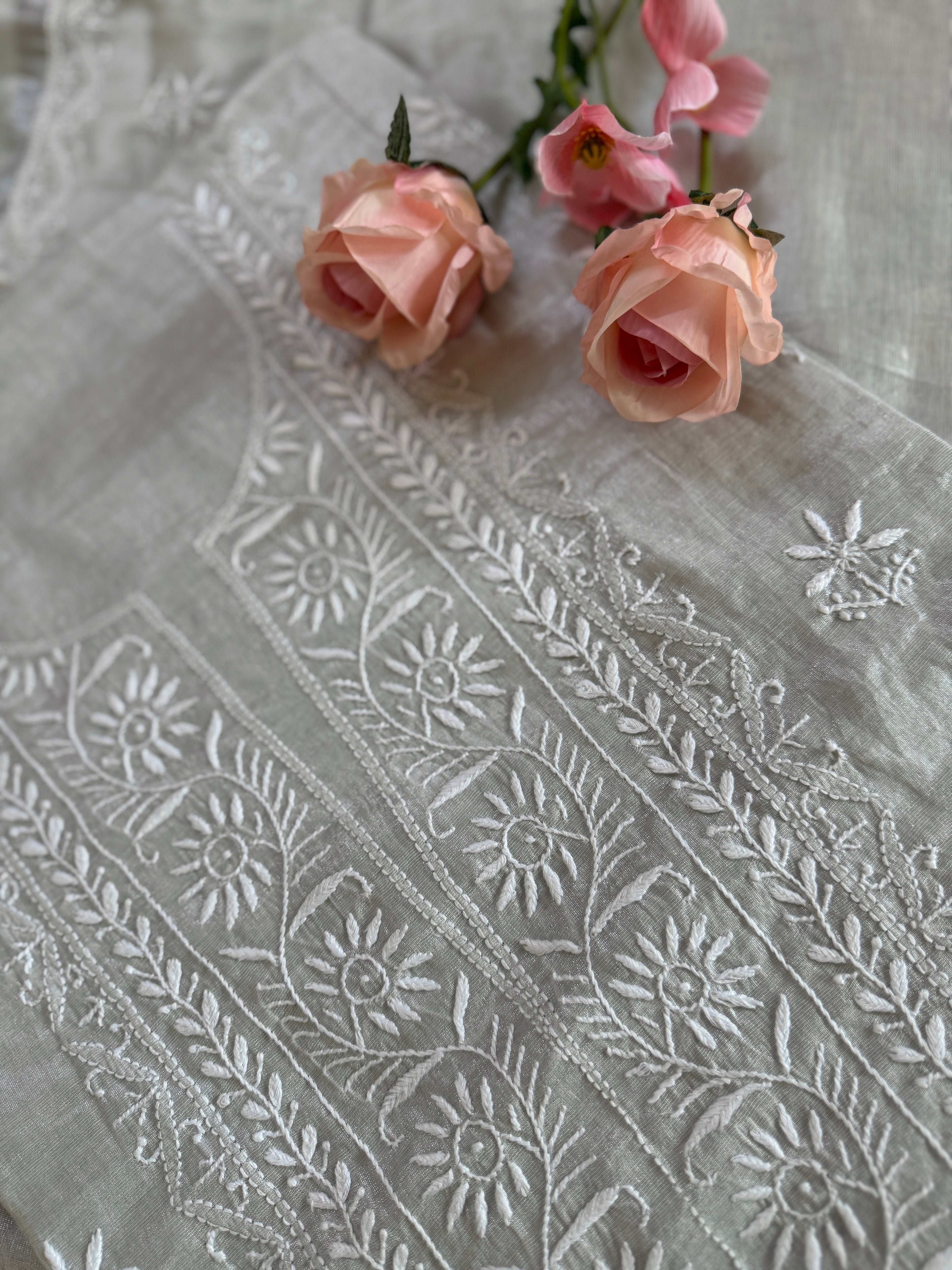 Tissue Silk Unstitched Suit with thread work