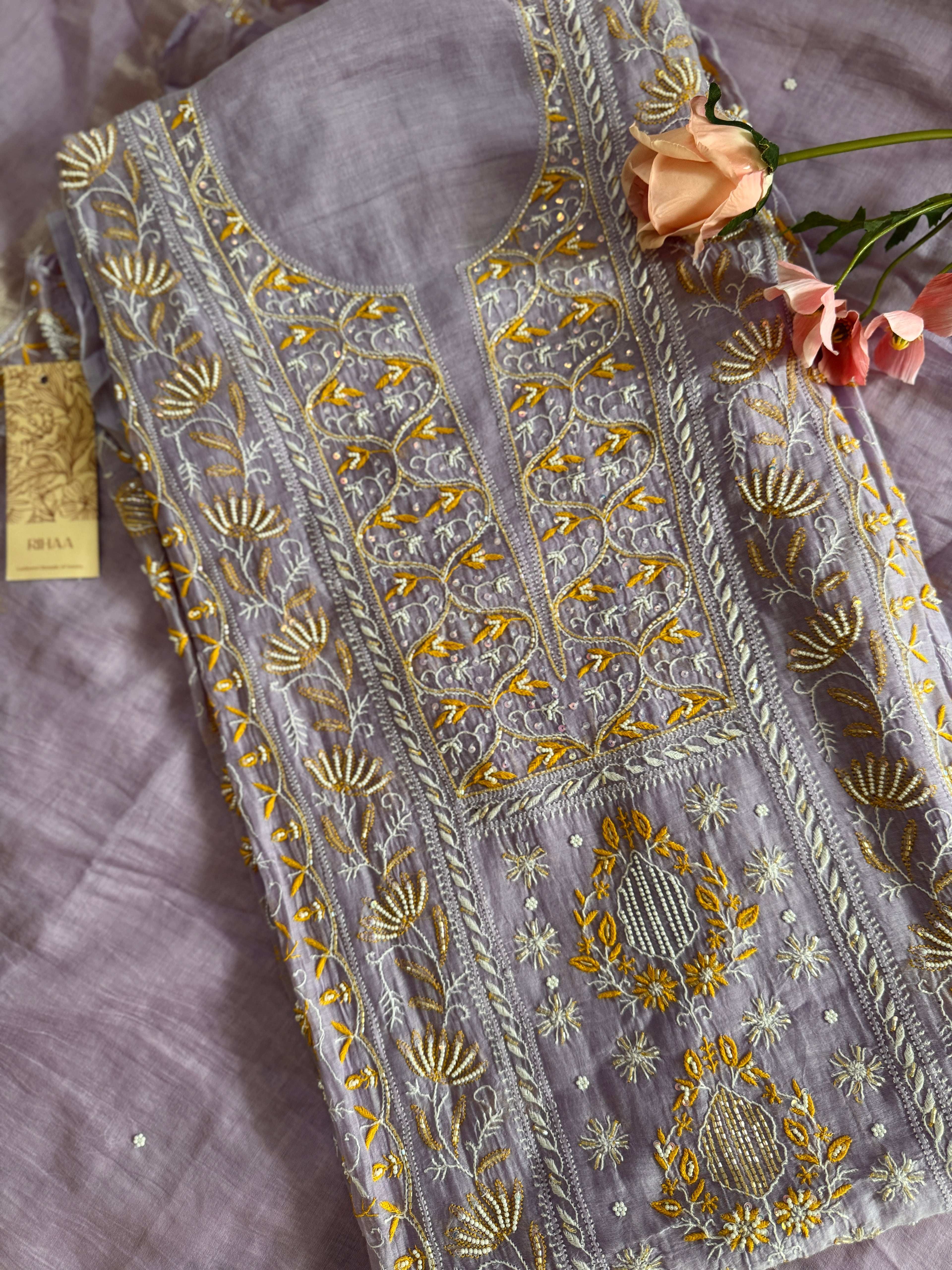 Pure Mul Unstitched Suit with heavy work (Front Panel)