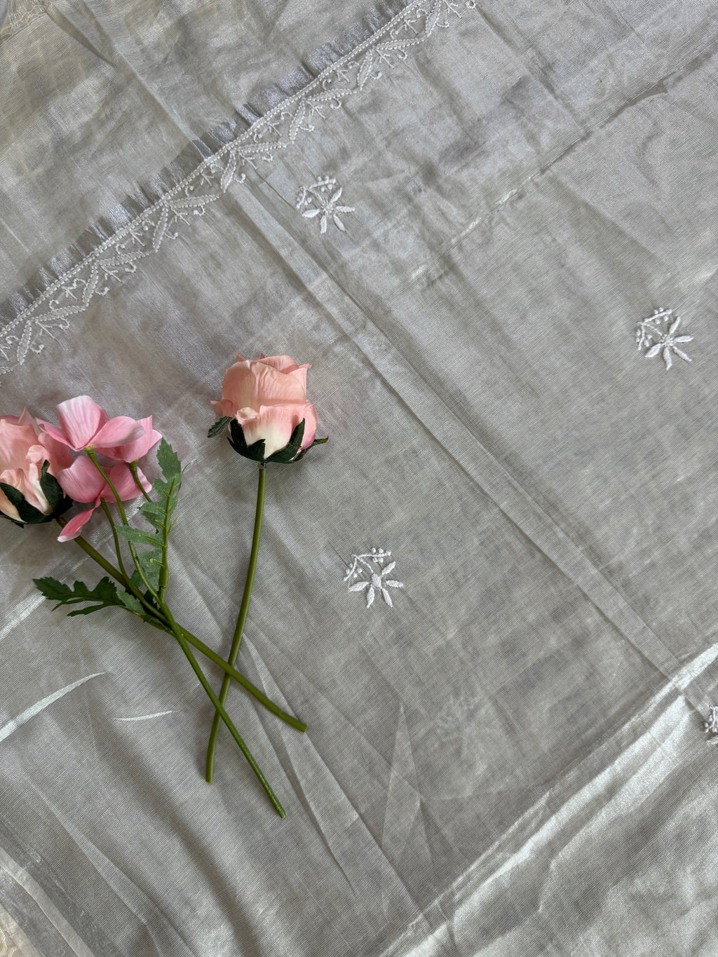 Tissue Silk Unstitched Suit with thread work