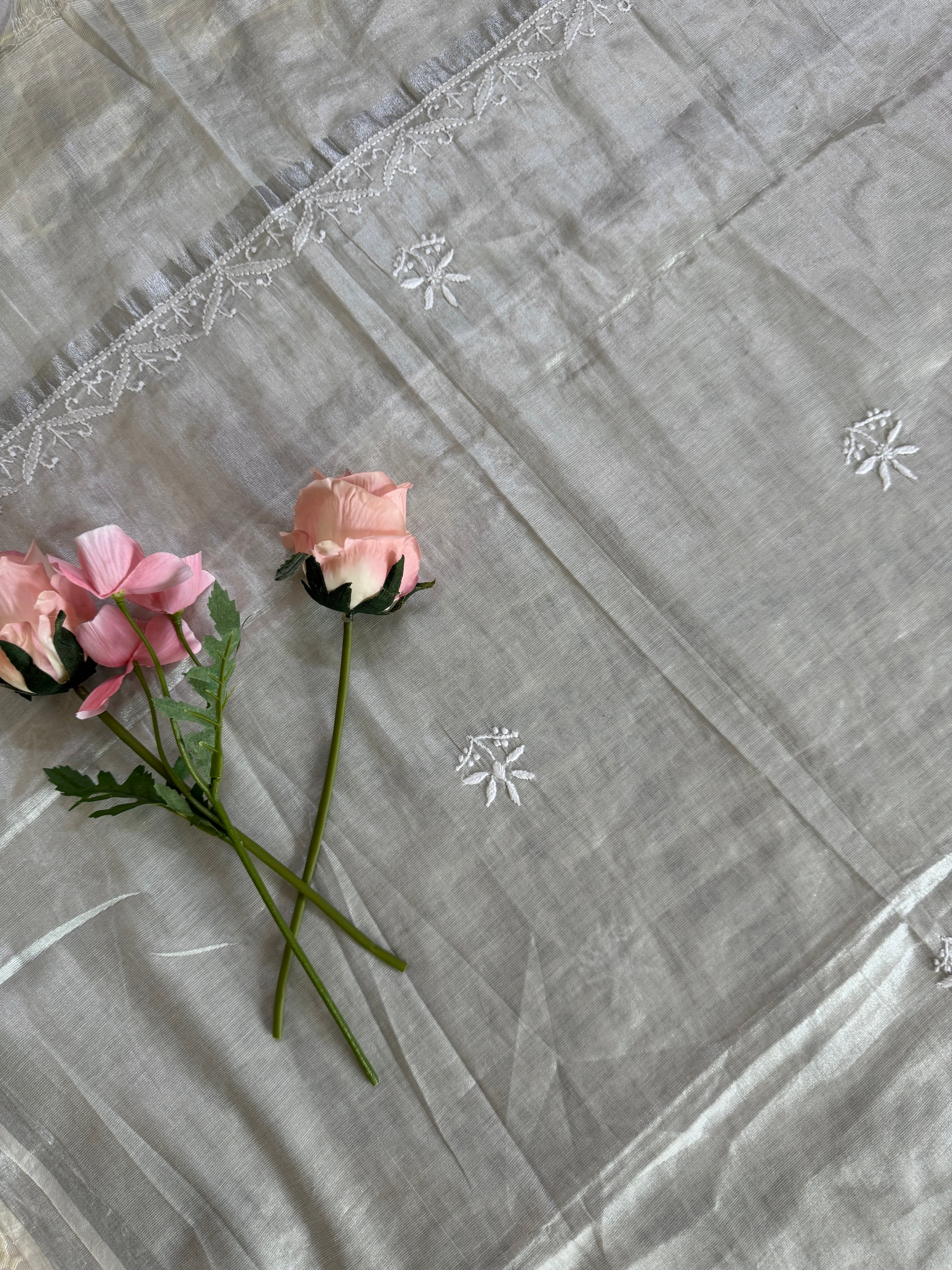 Tissue Silk Unstitched Suit with thread work