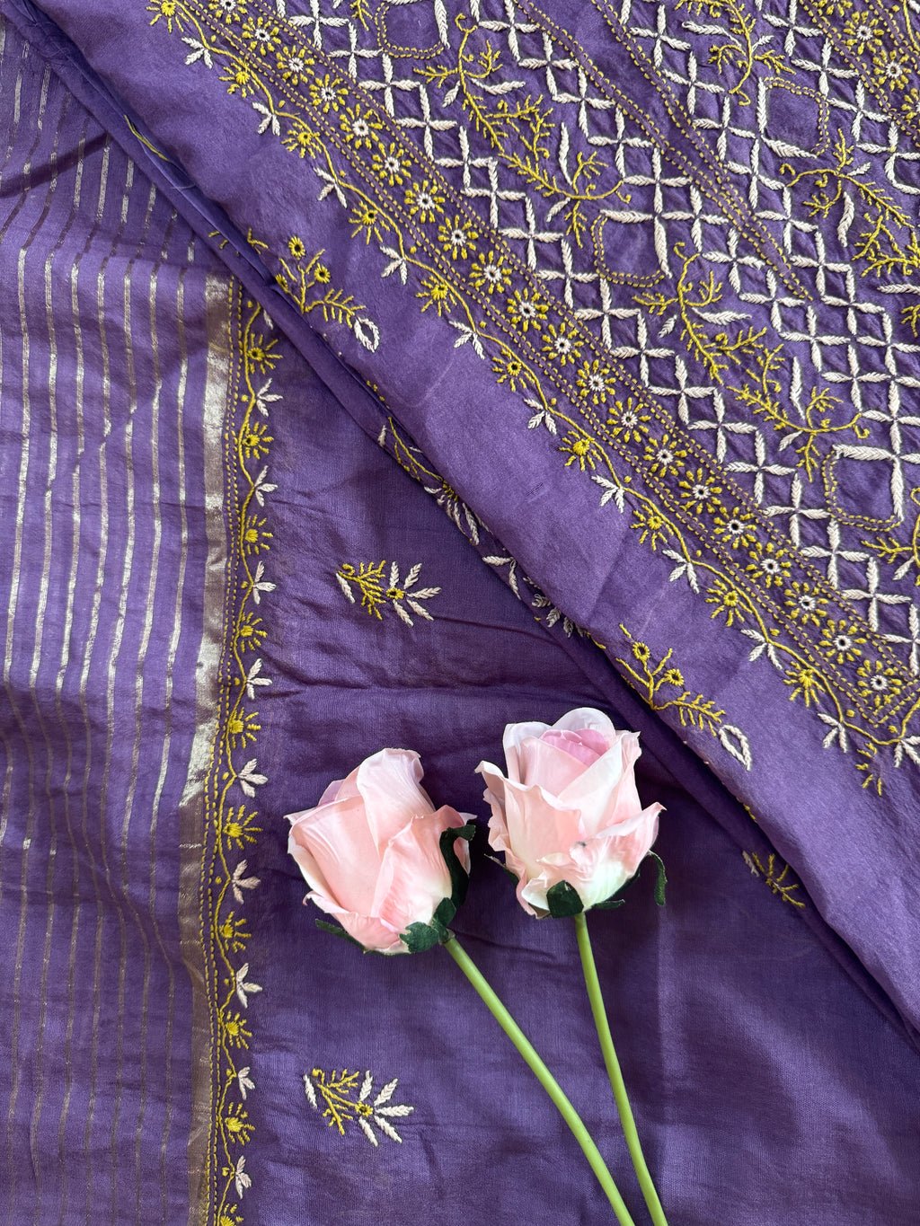 Mul Chanderi Unstitched Suit with thread work