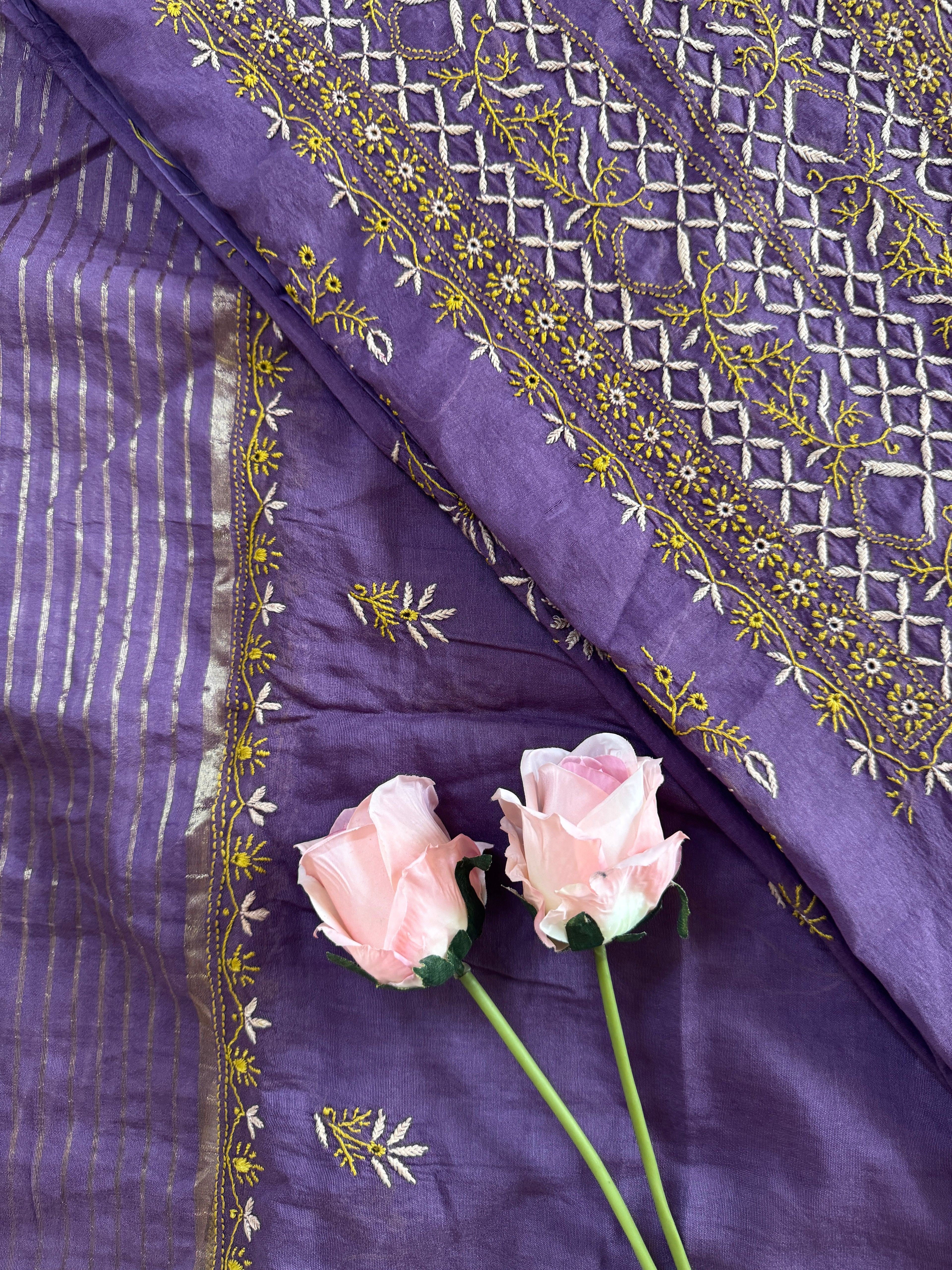 Mul Chanderi Unstitched Suit with thread work