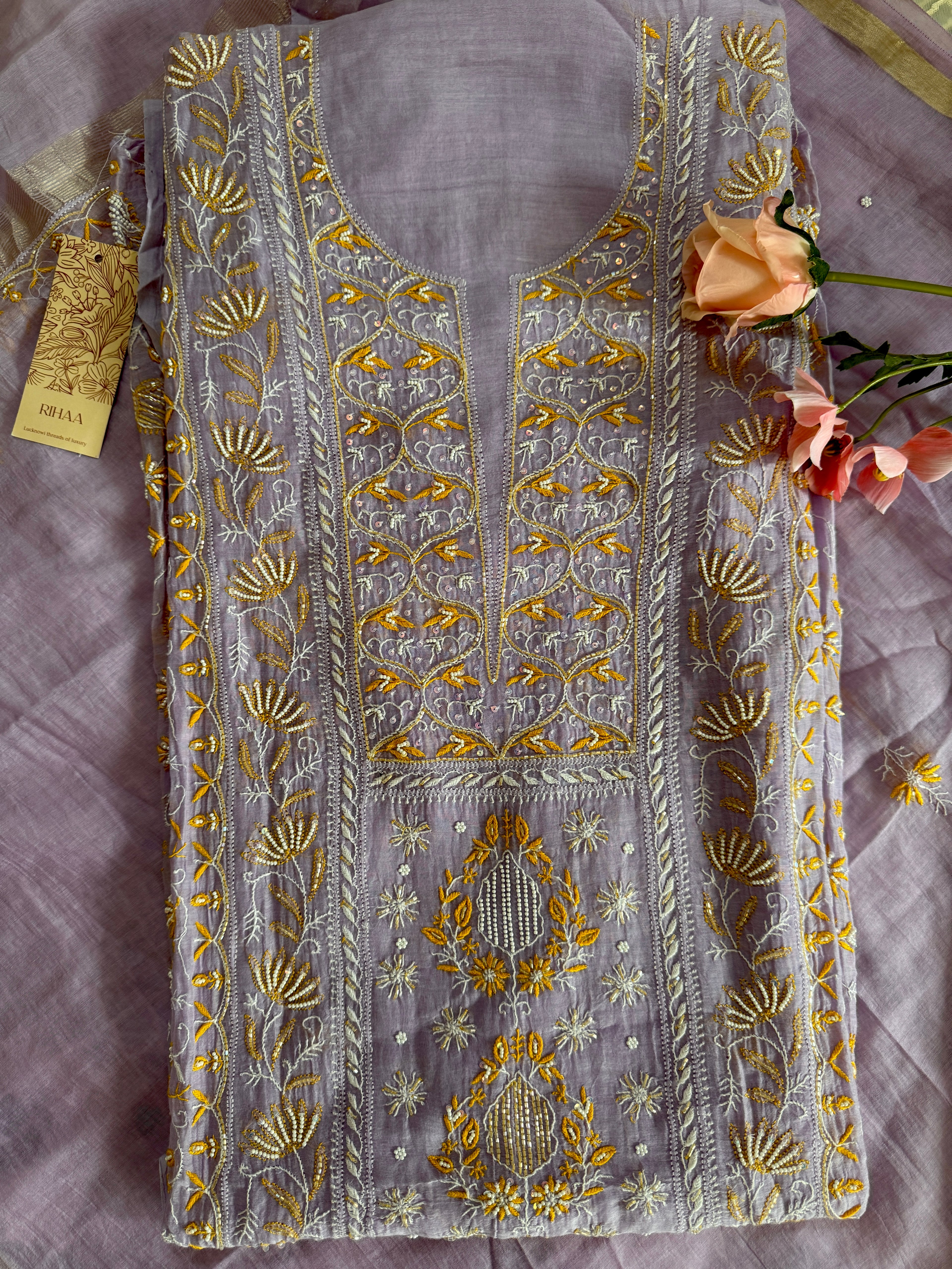 Pure Mul Unstitched Suit with heavy work (Front Panel)