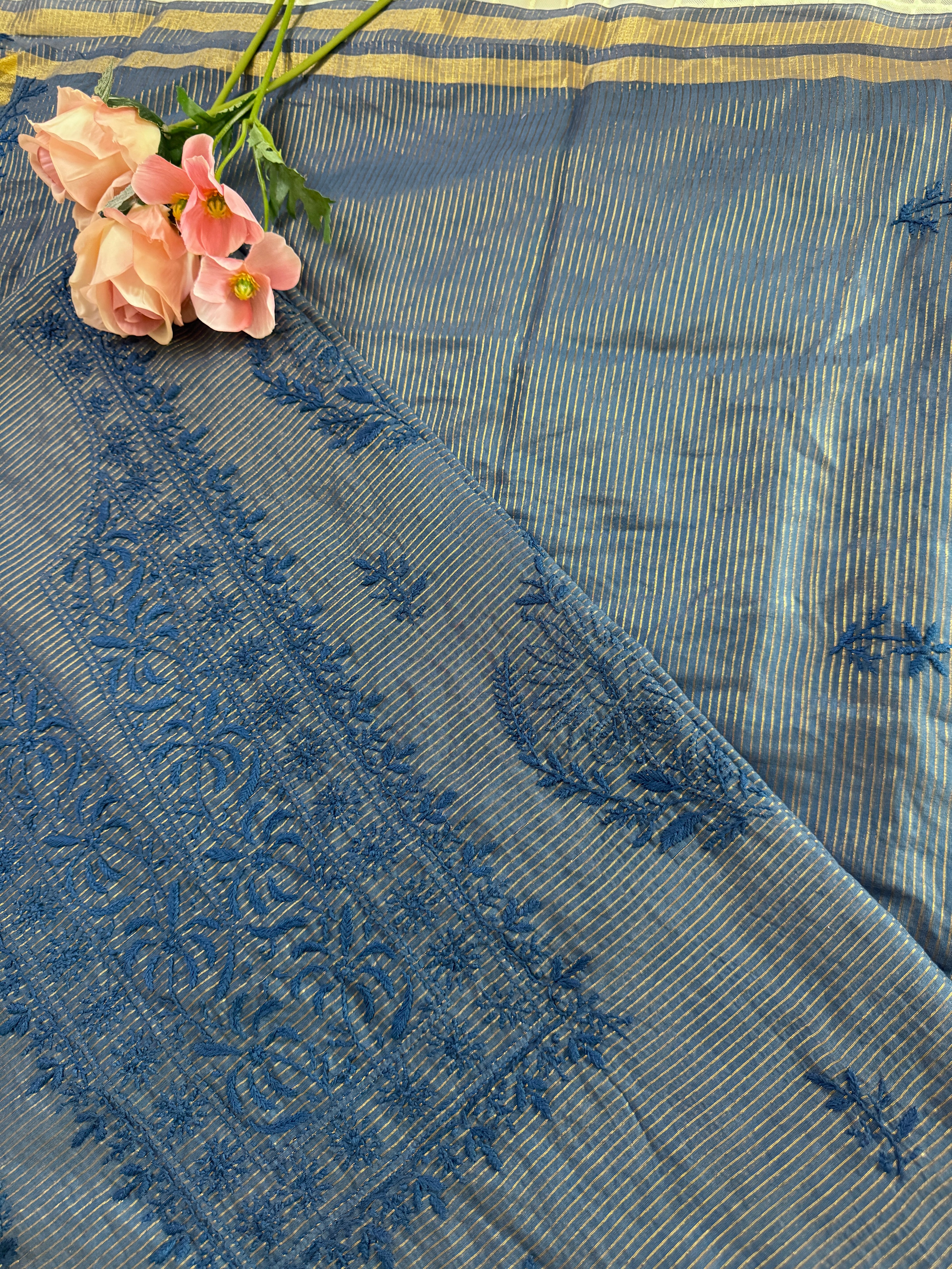 Mul Chanderi Unstitched Suit with thread work