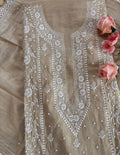 Tissue Silk Unstitched Suit with Moti embellishment