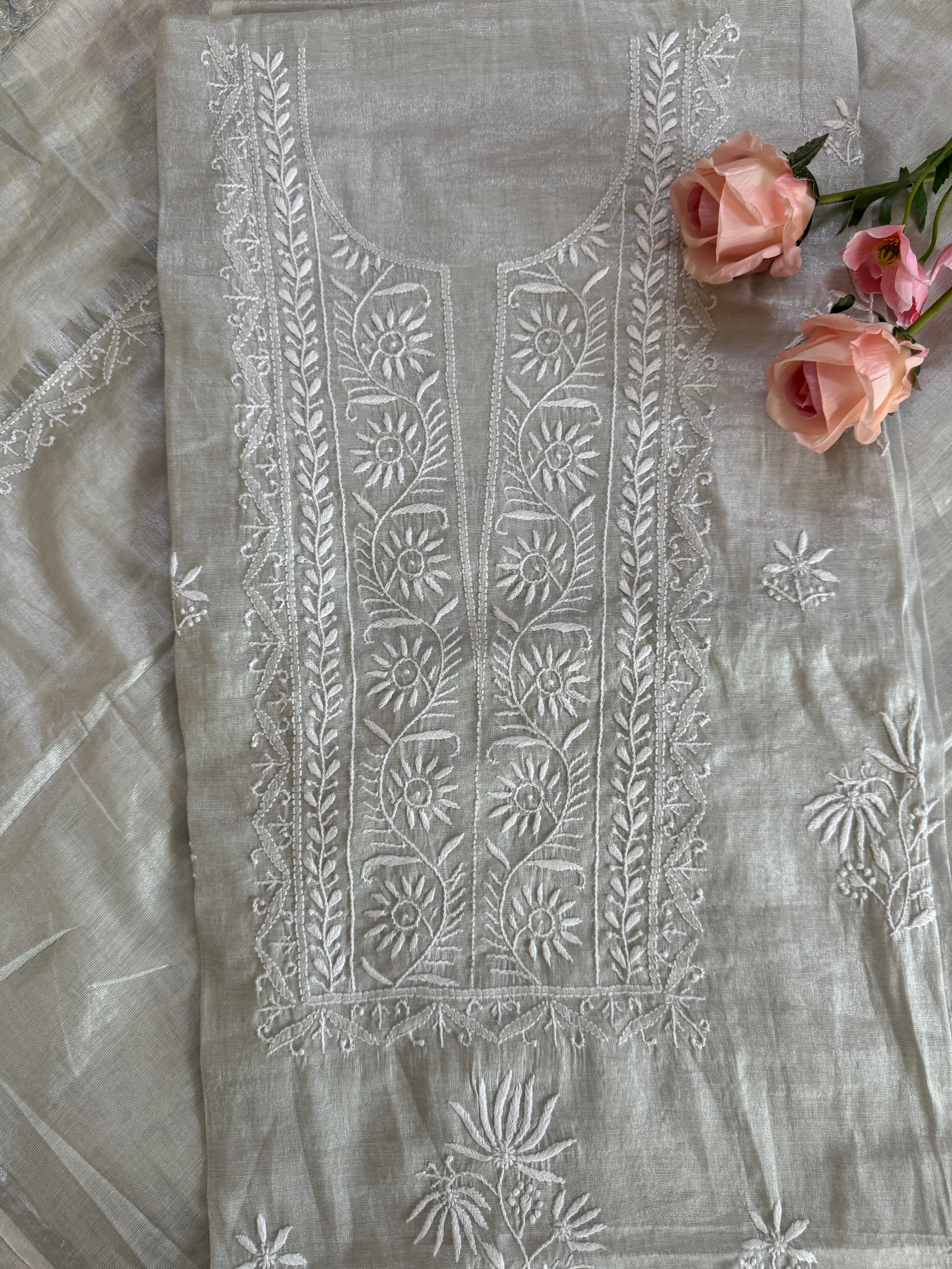 Tissue Silk Unstitched Suit with thread work