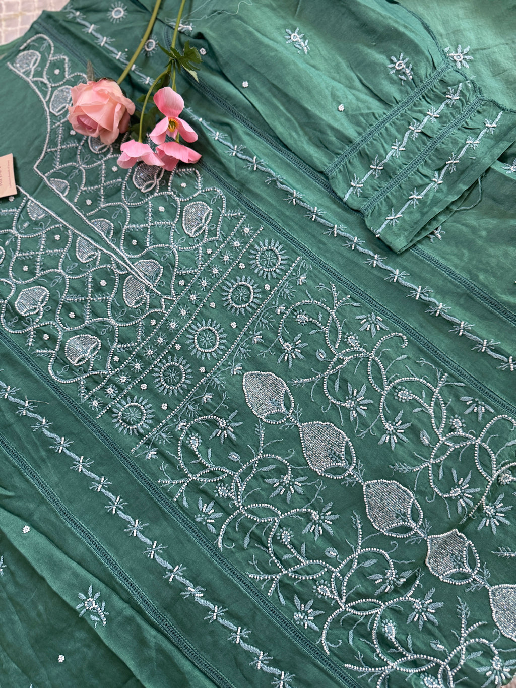 Muga Silk Semi-stitched Suit with heavy panel work