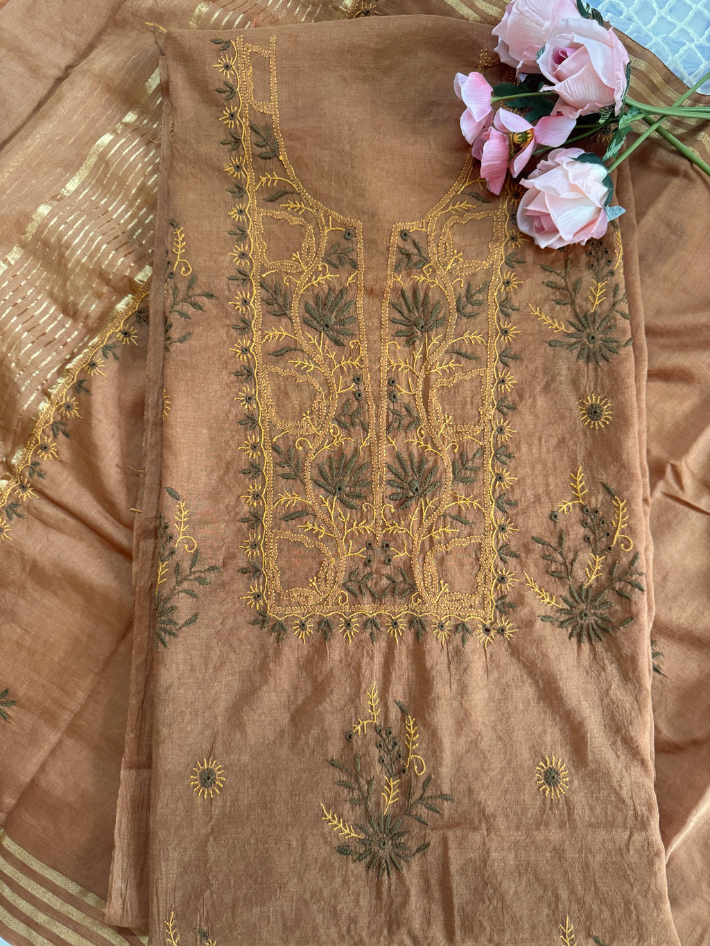 Mul Chanderi Unstitched Suit