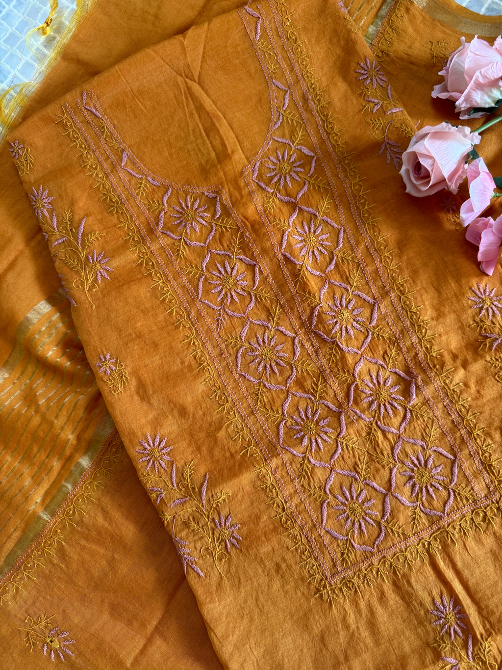 Mul Chanderi Unstitched Suit with thread work