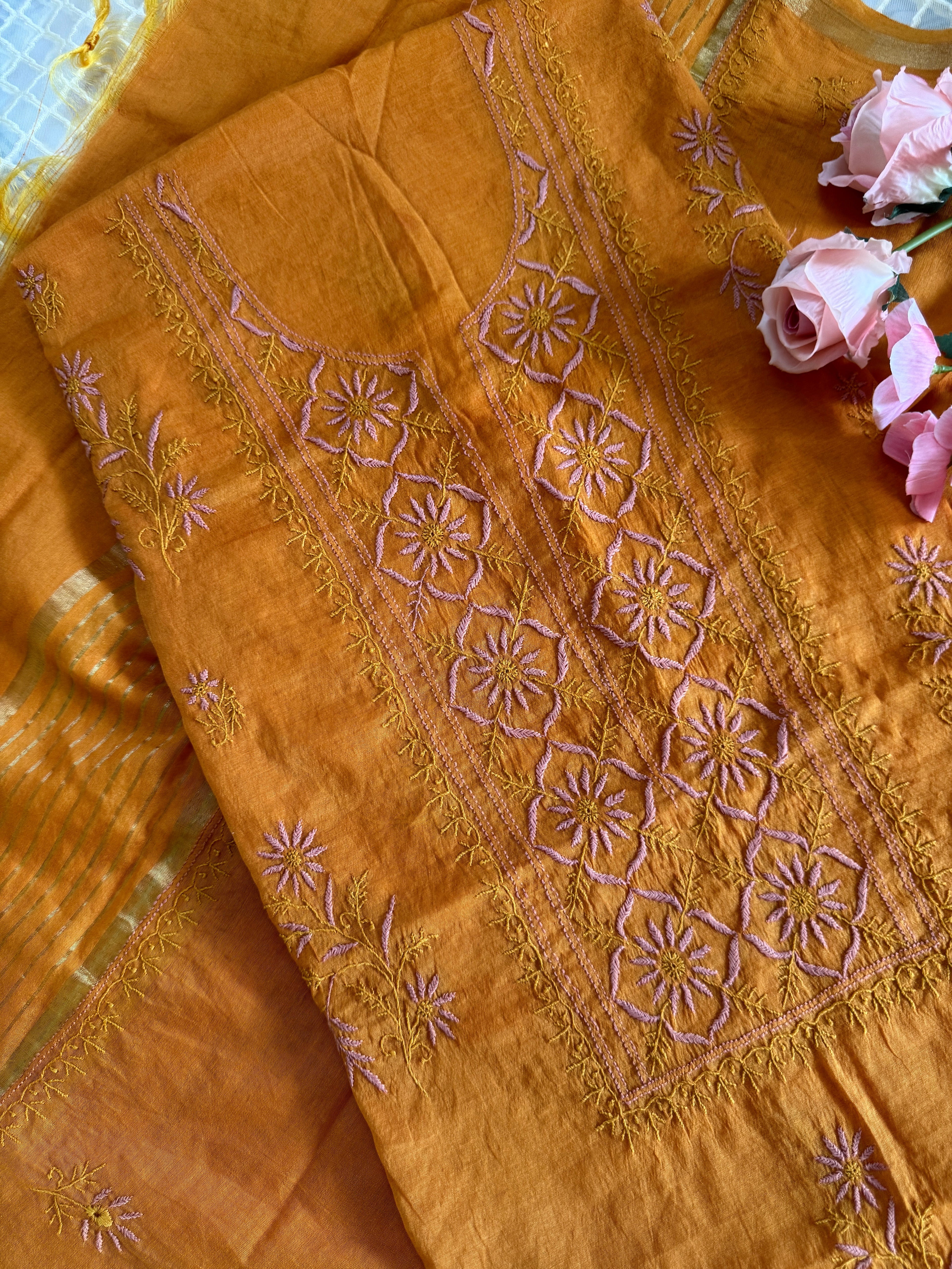 Mul Chanderi Unstitched Suit with thread work