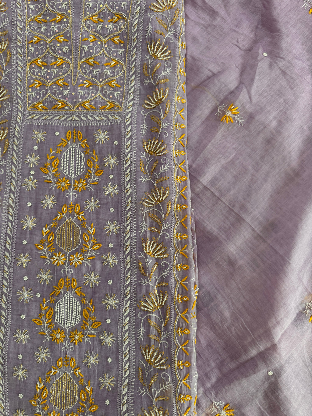 Pure Mul Unstitched Suit with heavy work (Front Panel)