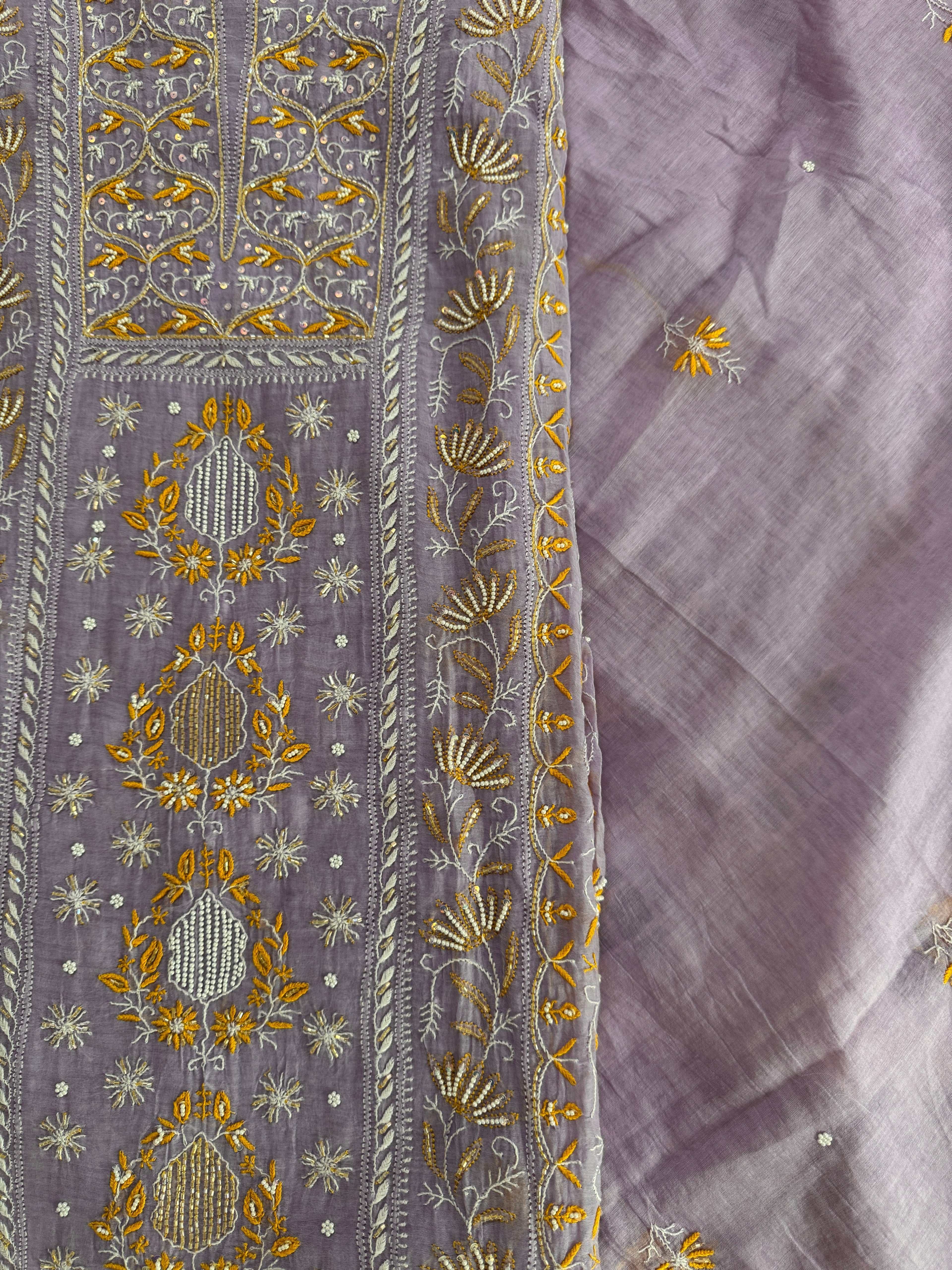 Pure Mul Unstitched Suit with heavy work (Front Panel)