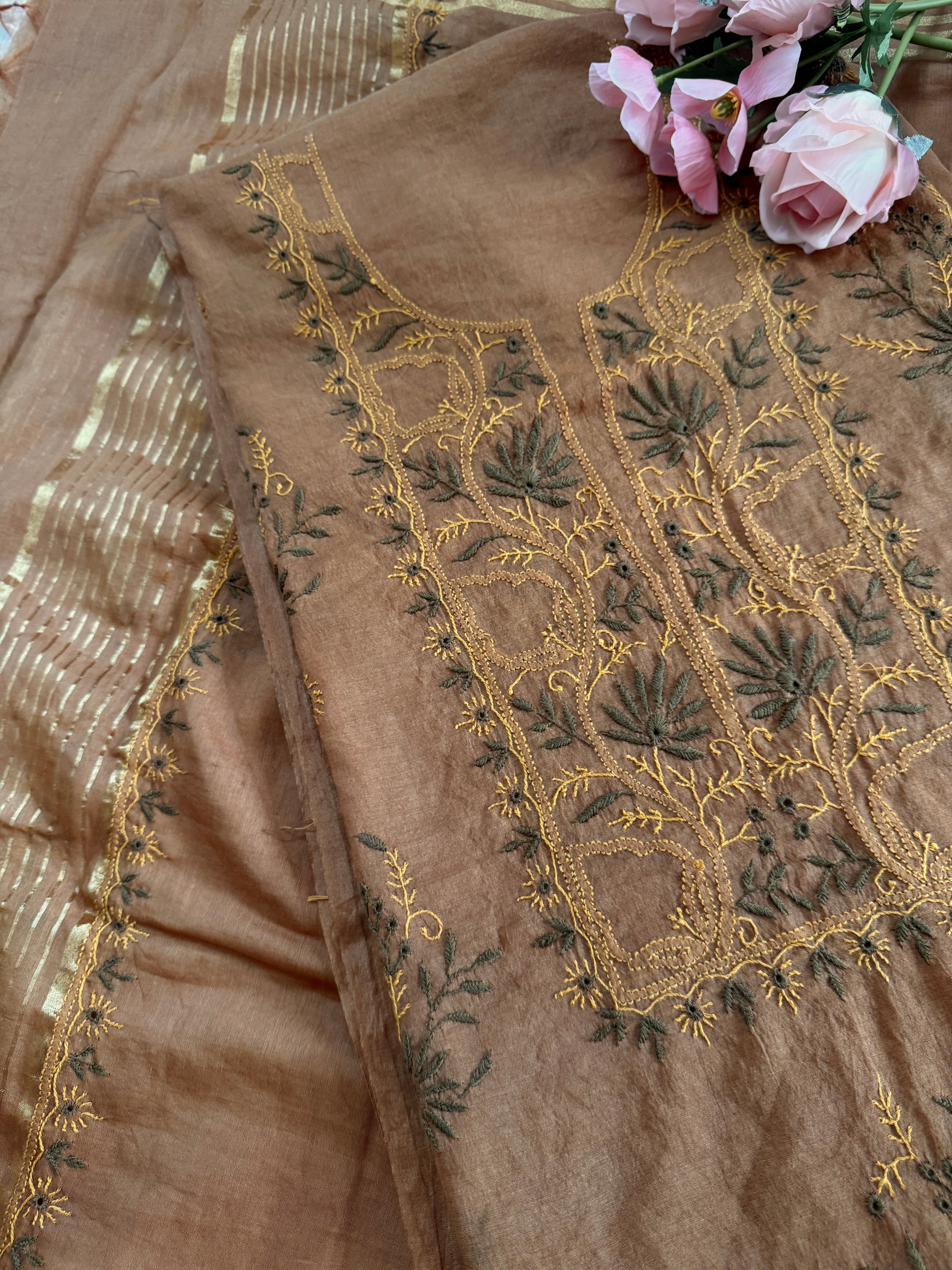 Mul Chanderi Unstitched Suit