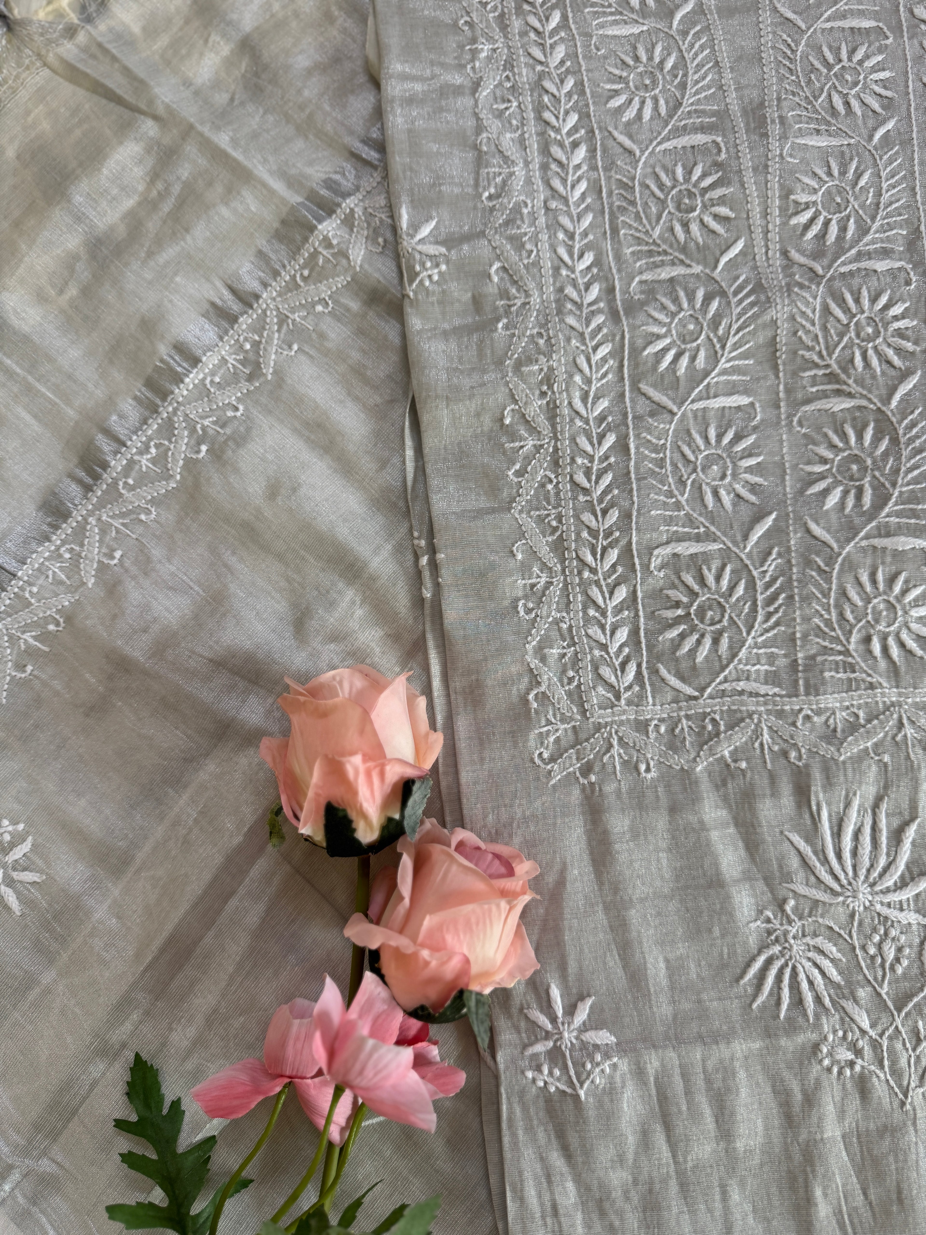 Tissue Silk Unstitched Suit with thread work