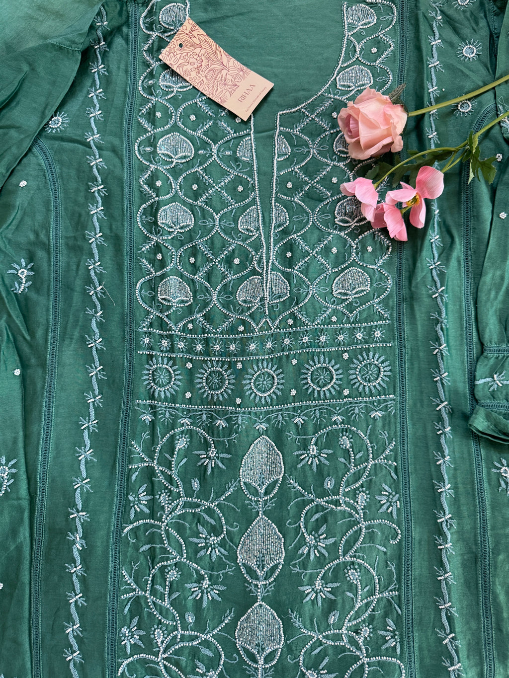 Muga Silk Semi-stitched Suit with heavy panel work