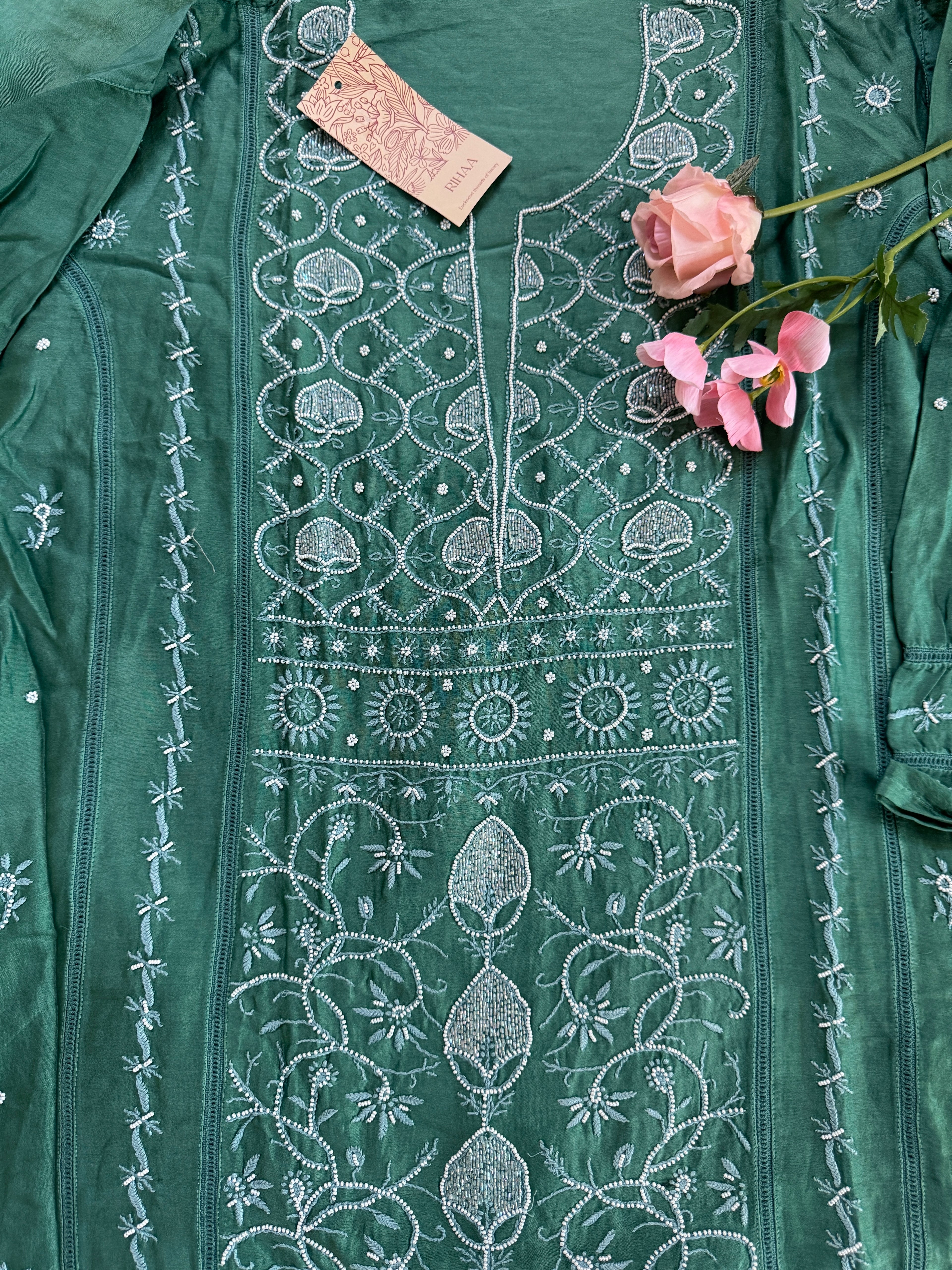 Muga Silk Semi-stitched Suit with heavy panel work