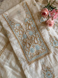Mul Chanderi Unstitched suit with fine Moti & Cutdana work
