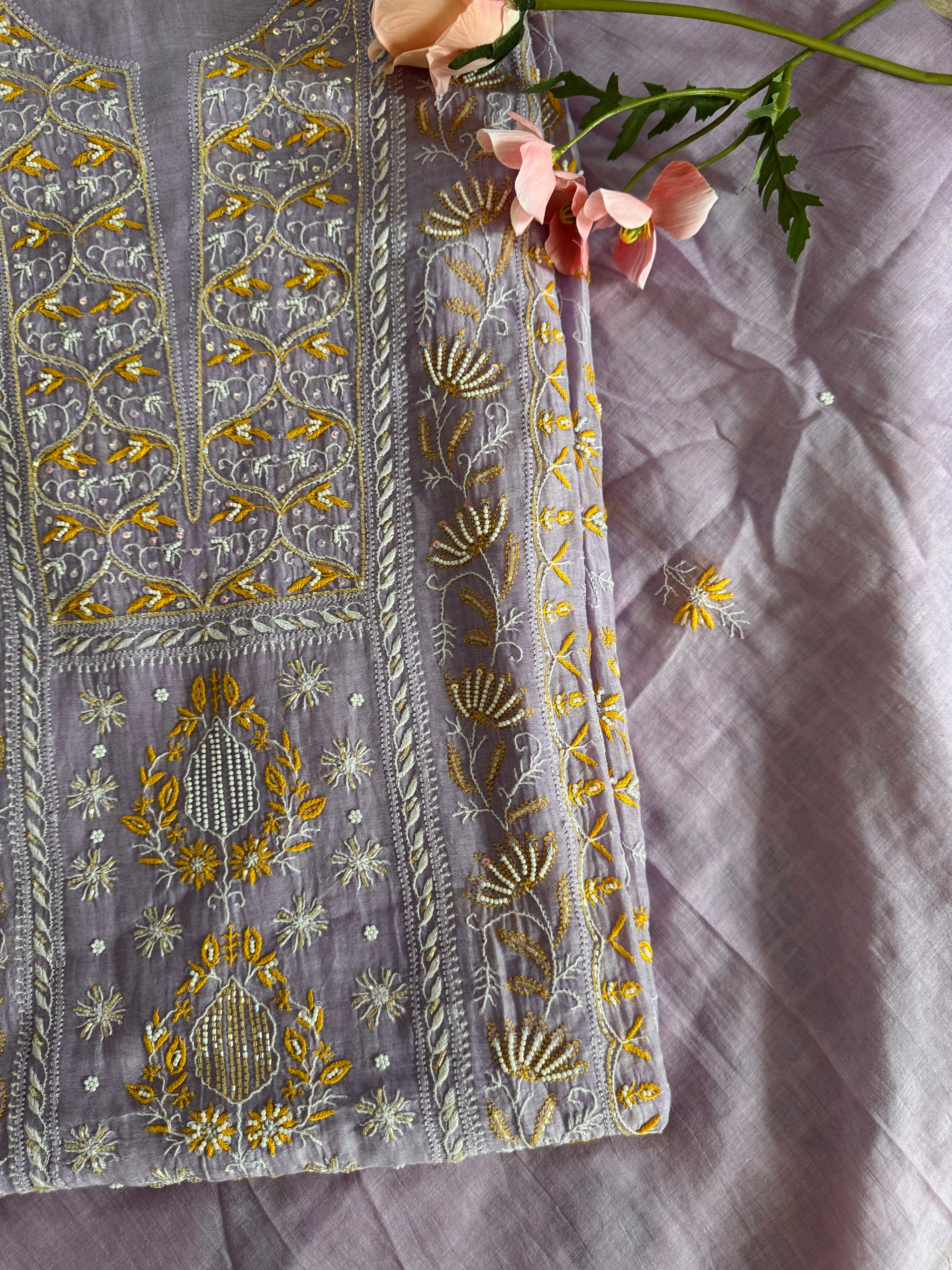 Pure Mul Unstitched Suit with heavy work (Front Panel)