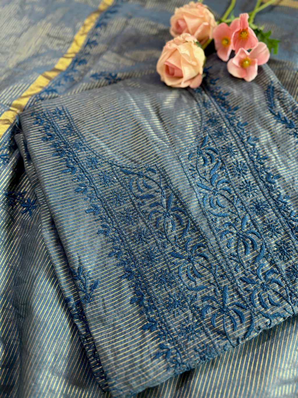 Mul Chanderi Unstitched Suit with thread work