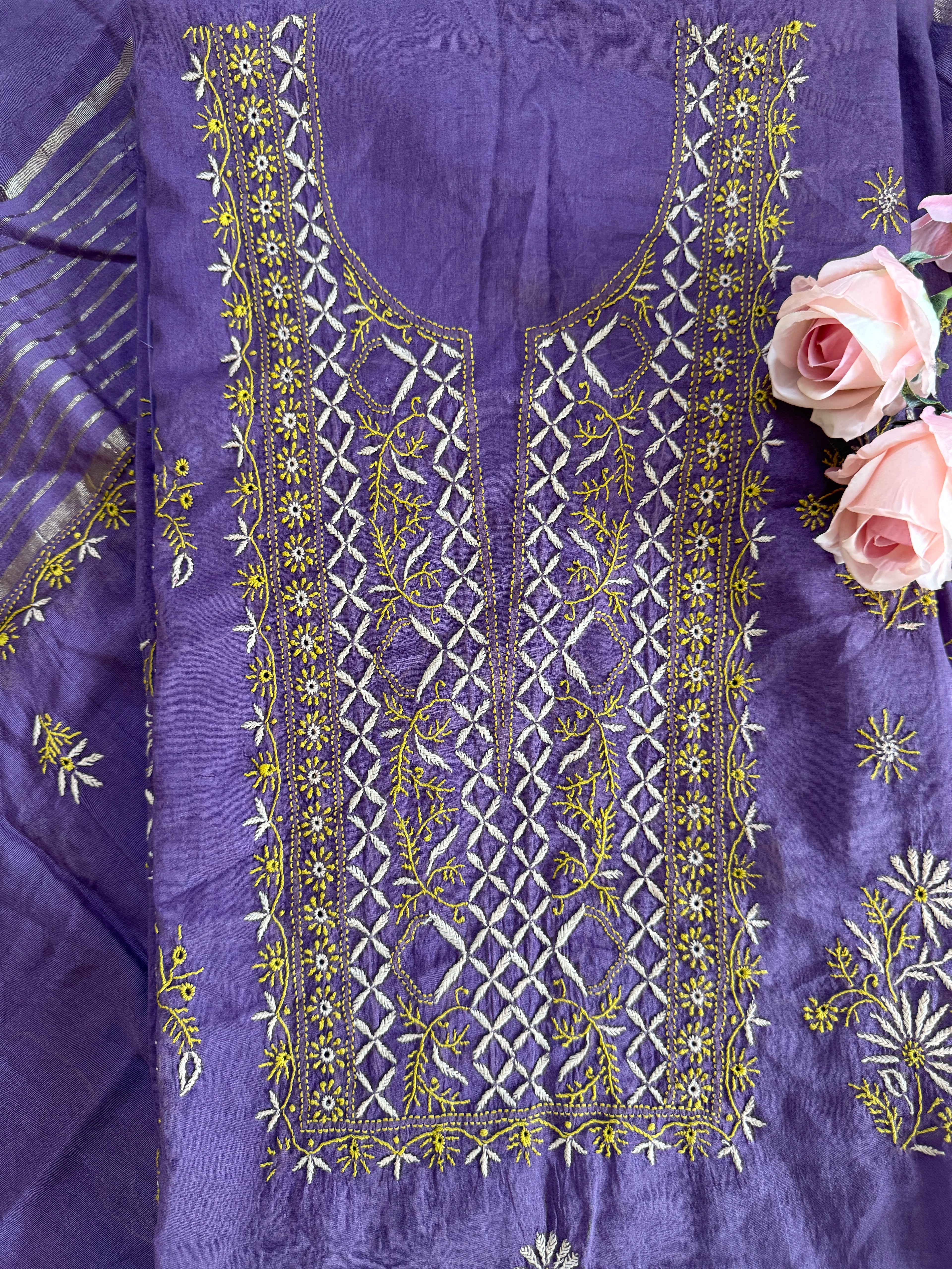 Mul Chanderi Unstitched Suit with thread work