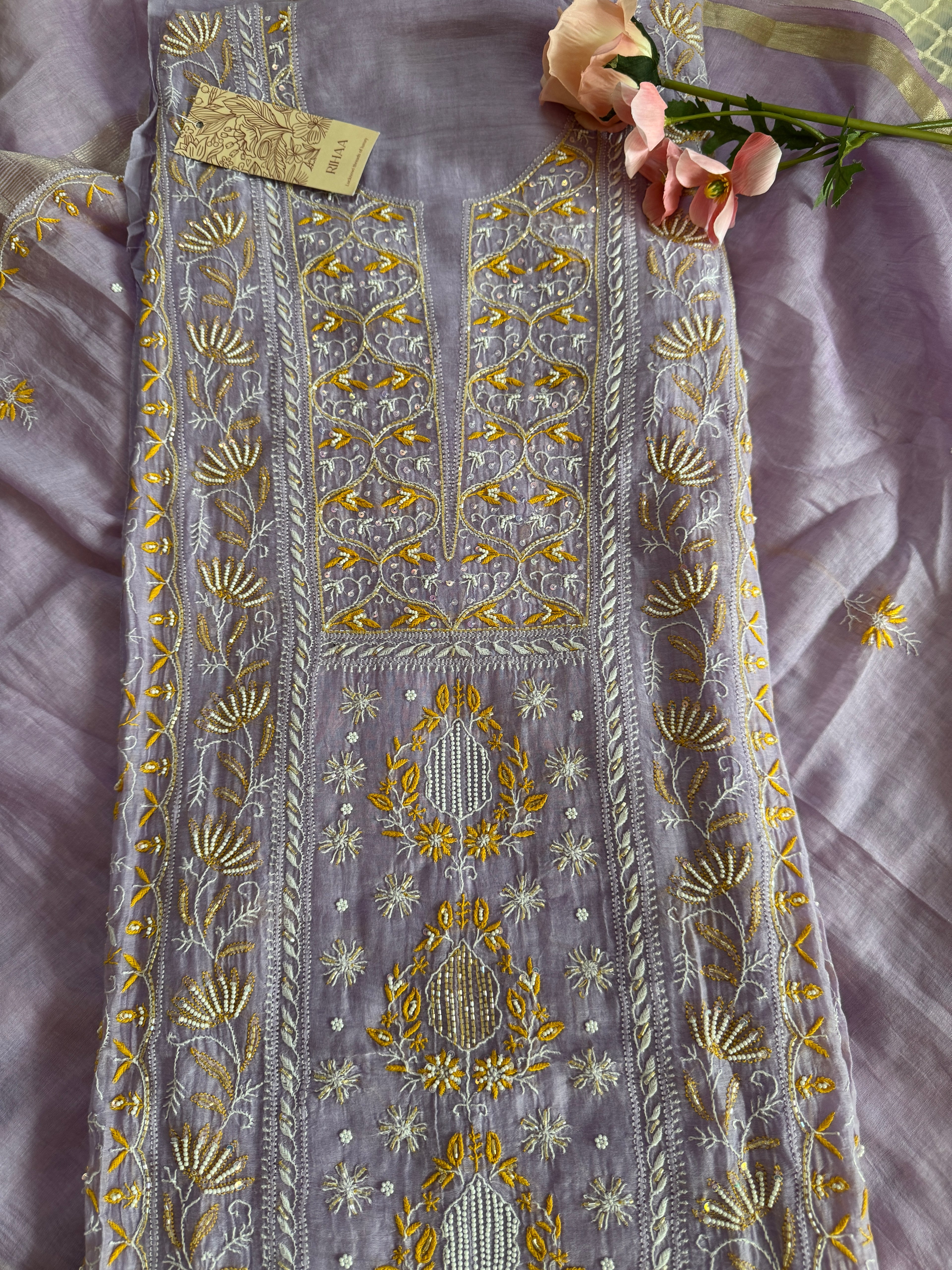 Pure Mul Unstitched Suit with heavy work (Front Panel)