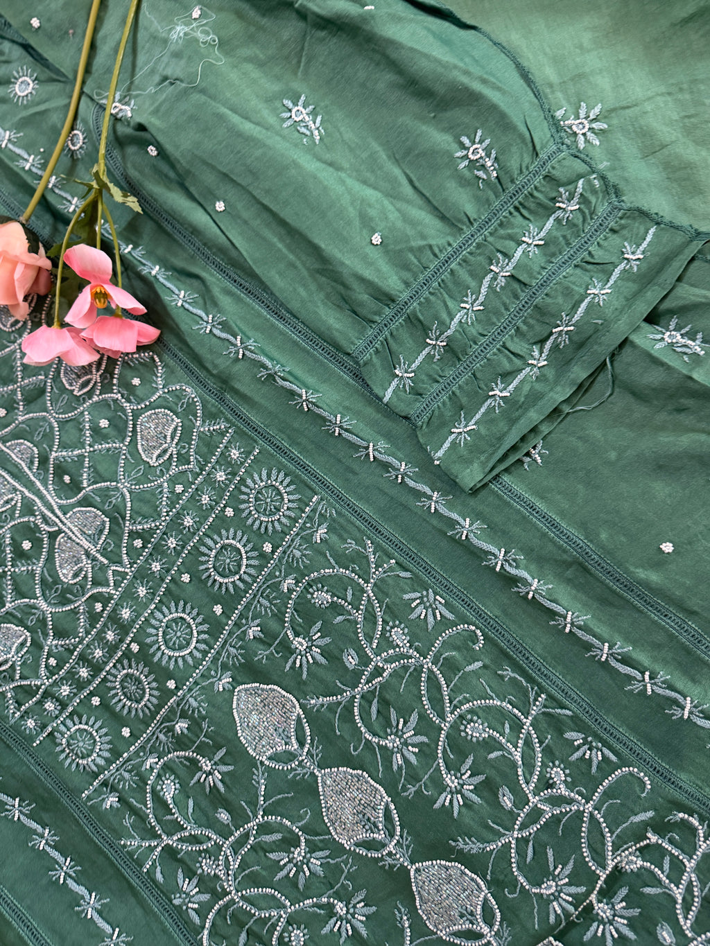 Muga Silk Semi-stitched Suit with heavy panel work