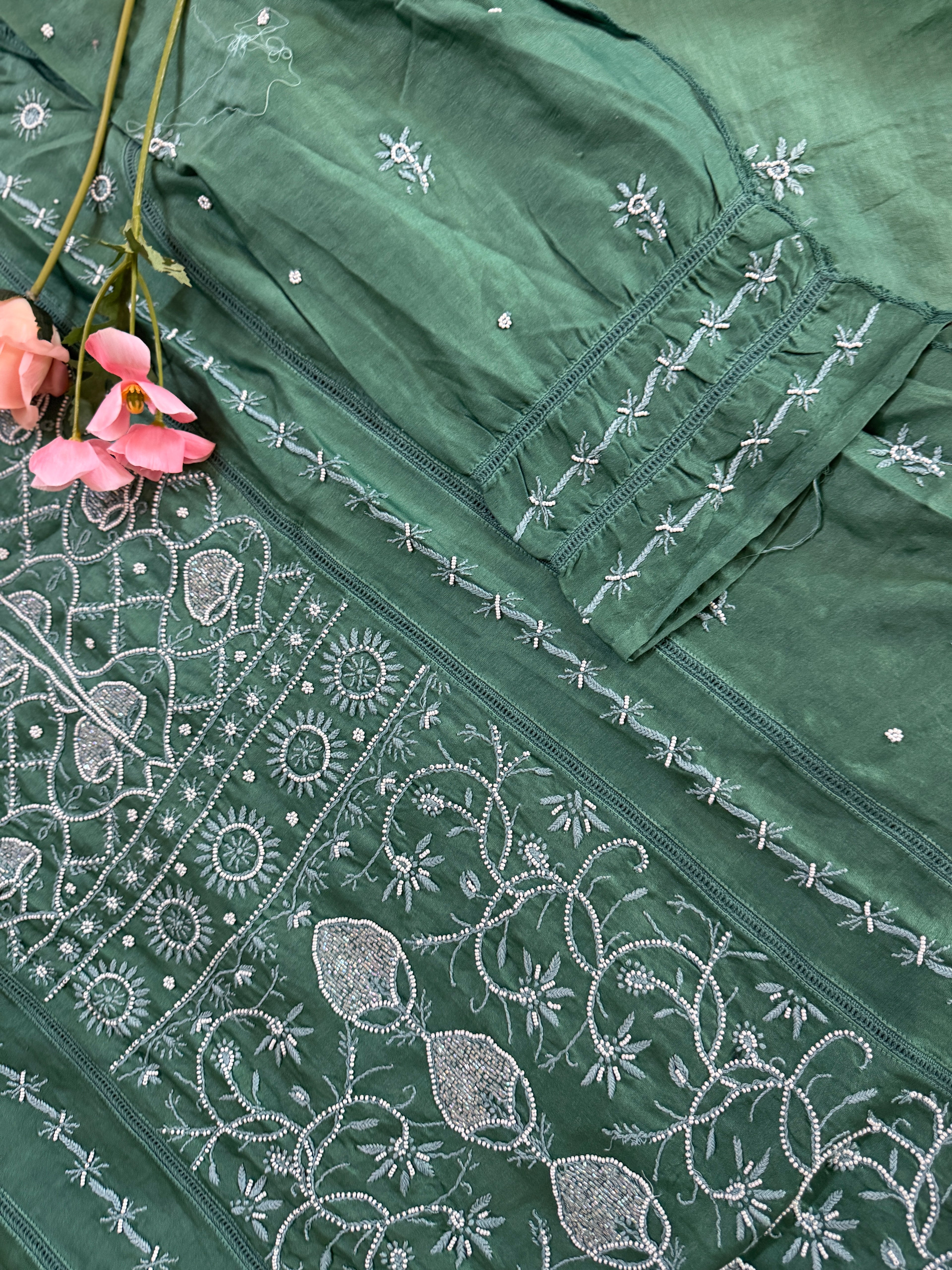 Muga Silk Semi-stitched Suit with heavy panel work