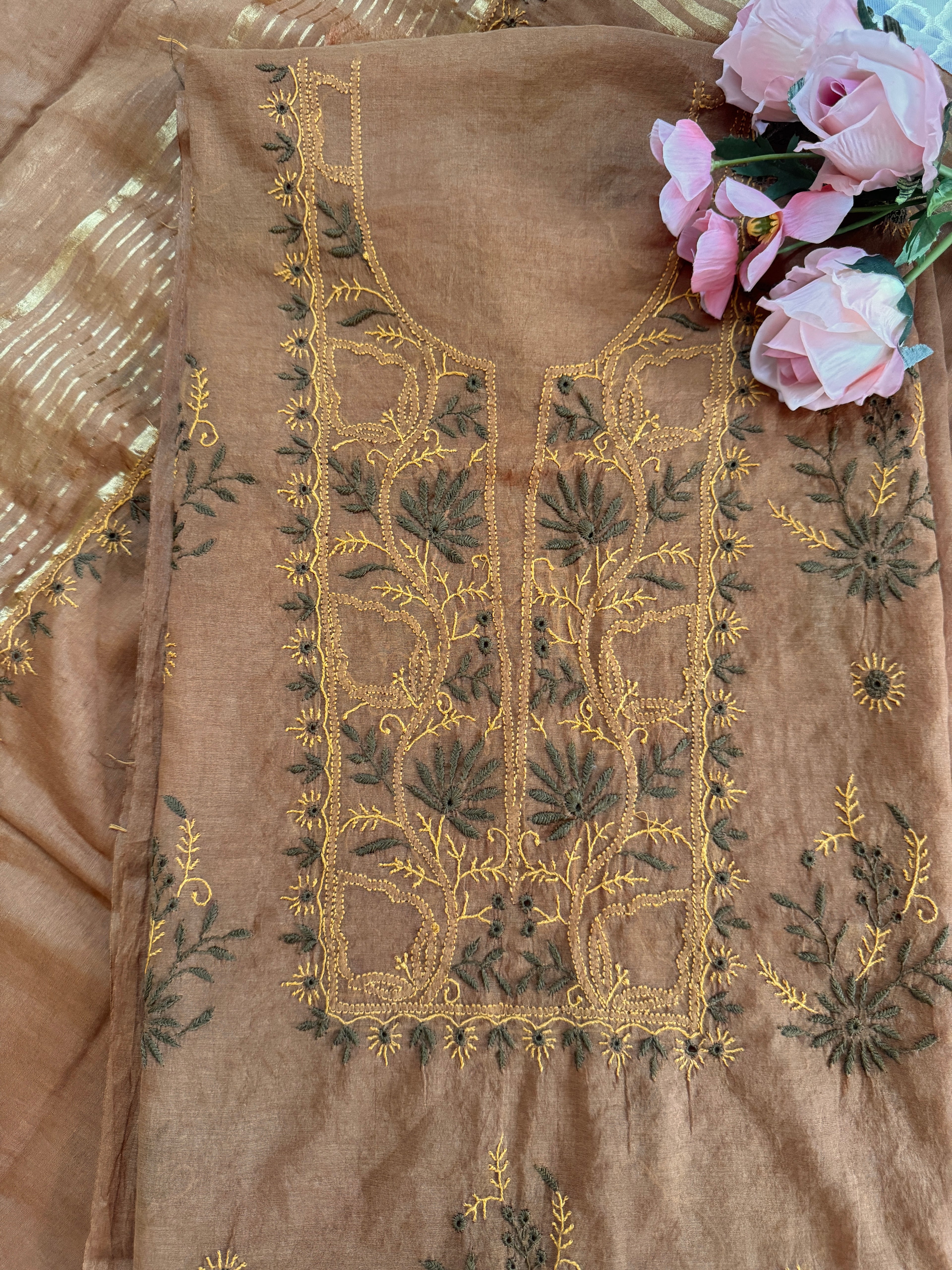 Mul Chanderi Unstitched Suit