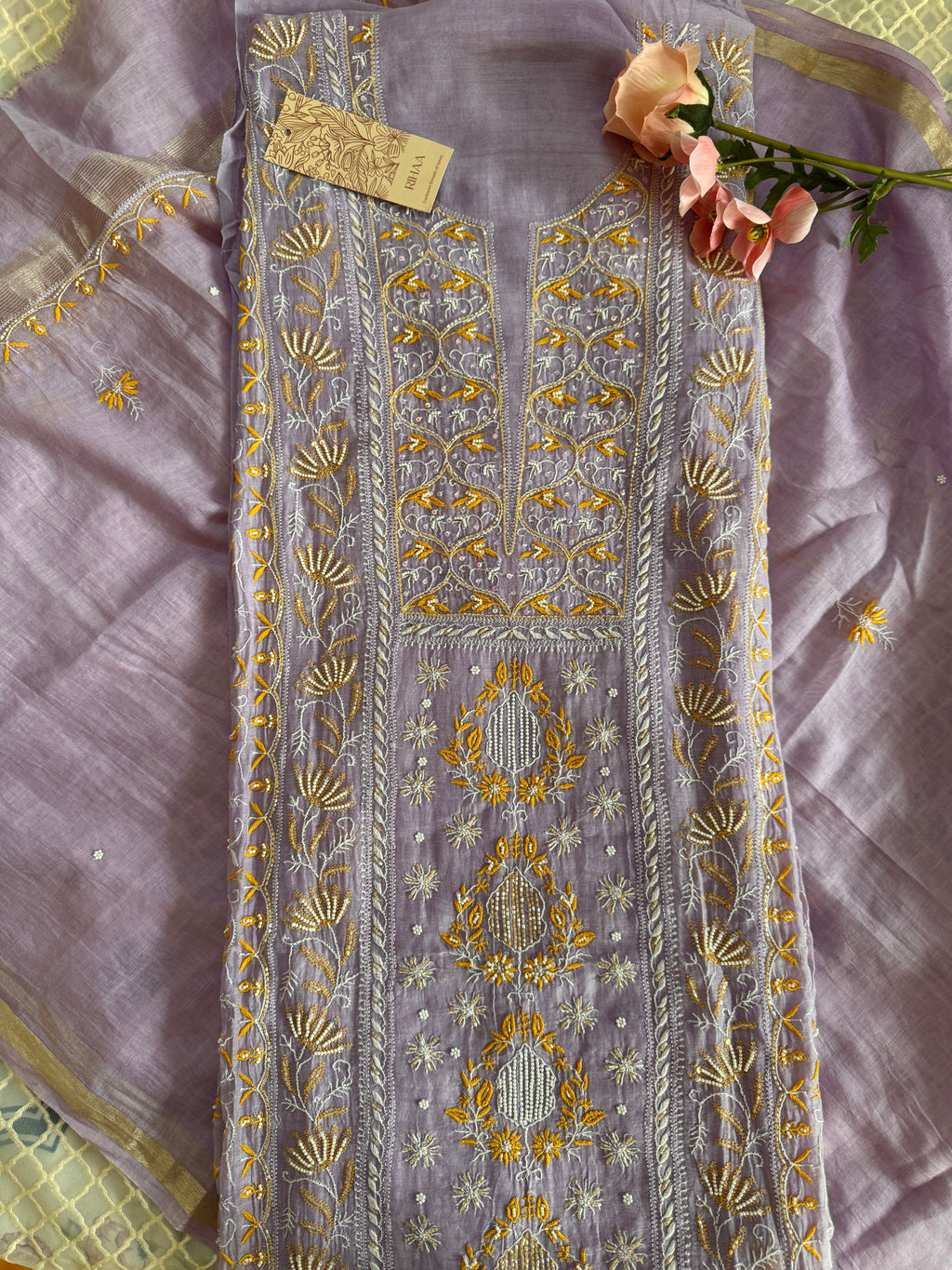 Pure Mul Unstitched Suit with heavy work (Front Panel)