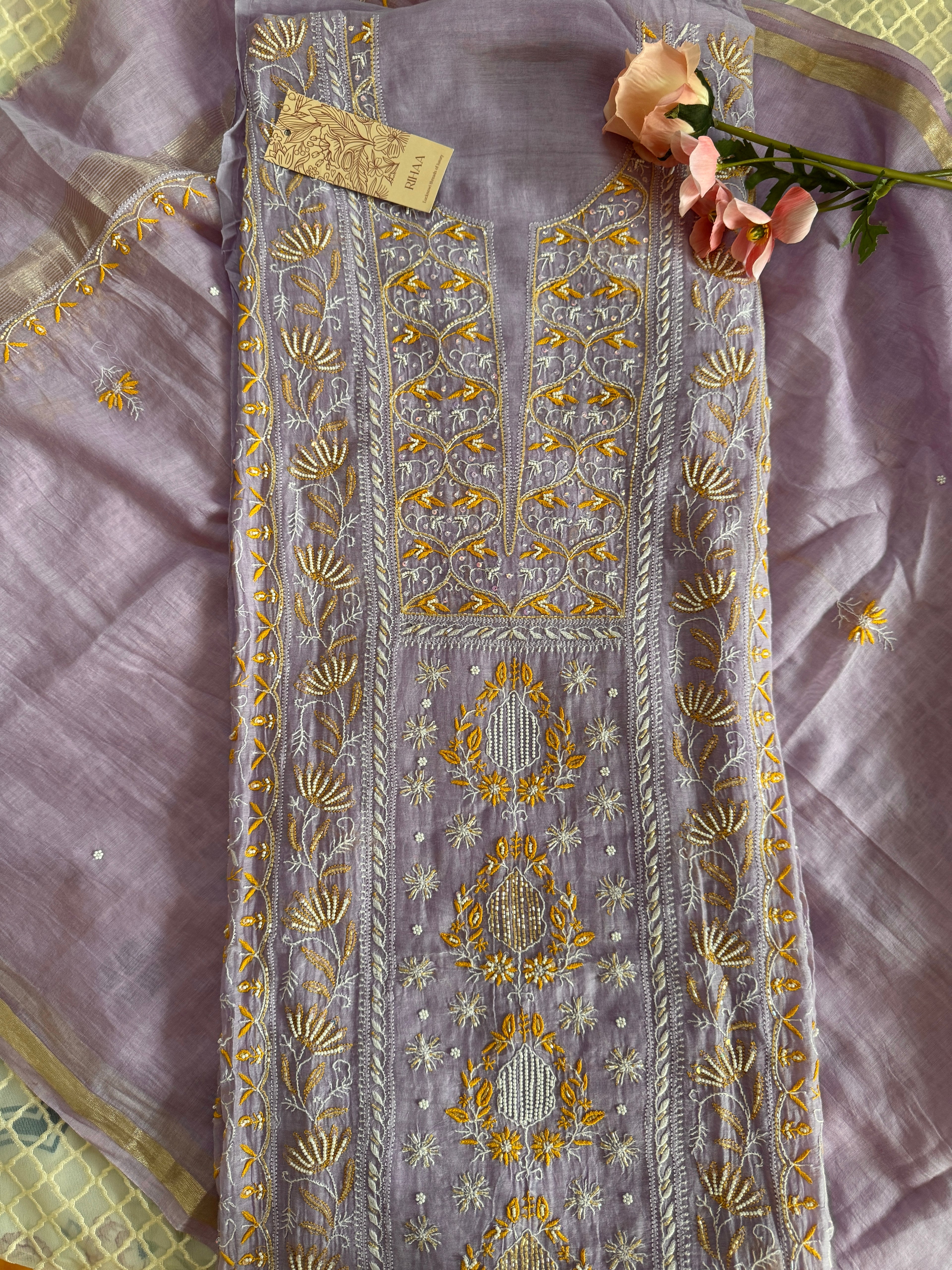 Pure Mul Unstitched Suit with heavy work (Front Panel)