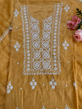 Tissue silk unstitched suit with Moti embellishments