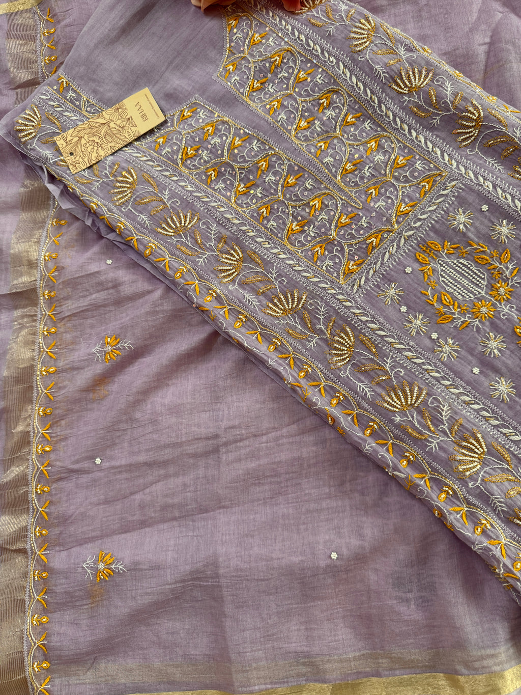 Pure Mul Unstitched Suit with heavy work (Front Panel)