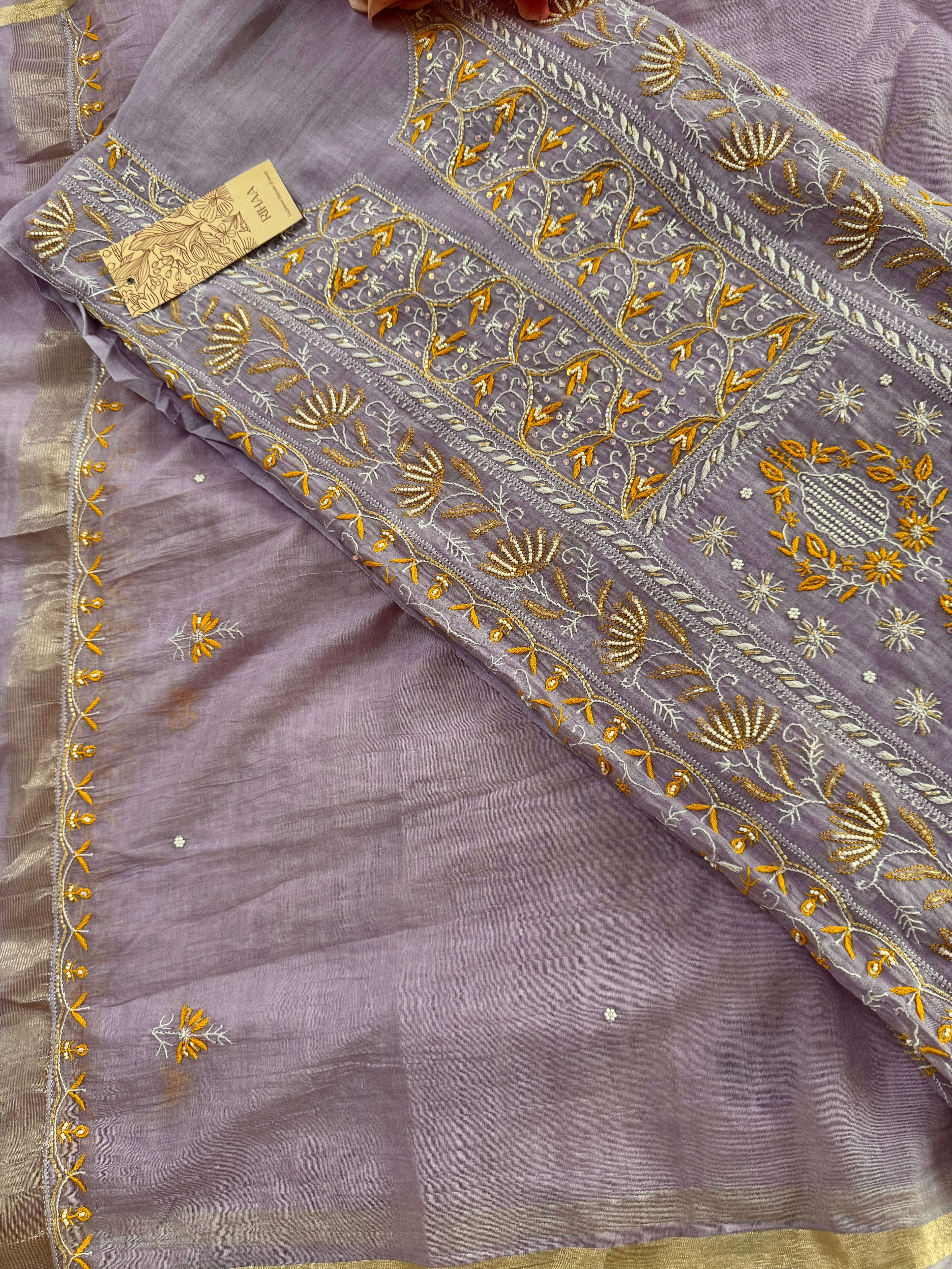 Pure Mul Unstitched Suit with heavy work (Front Panel)