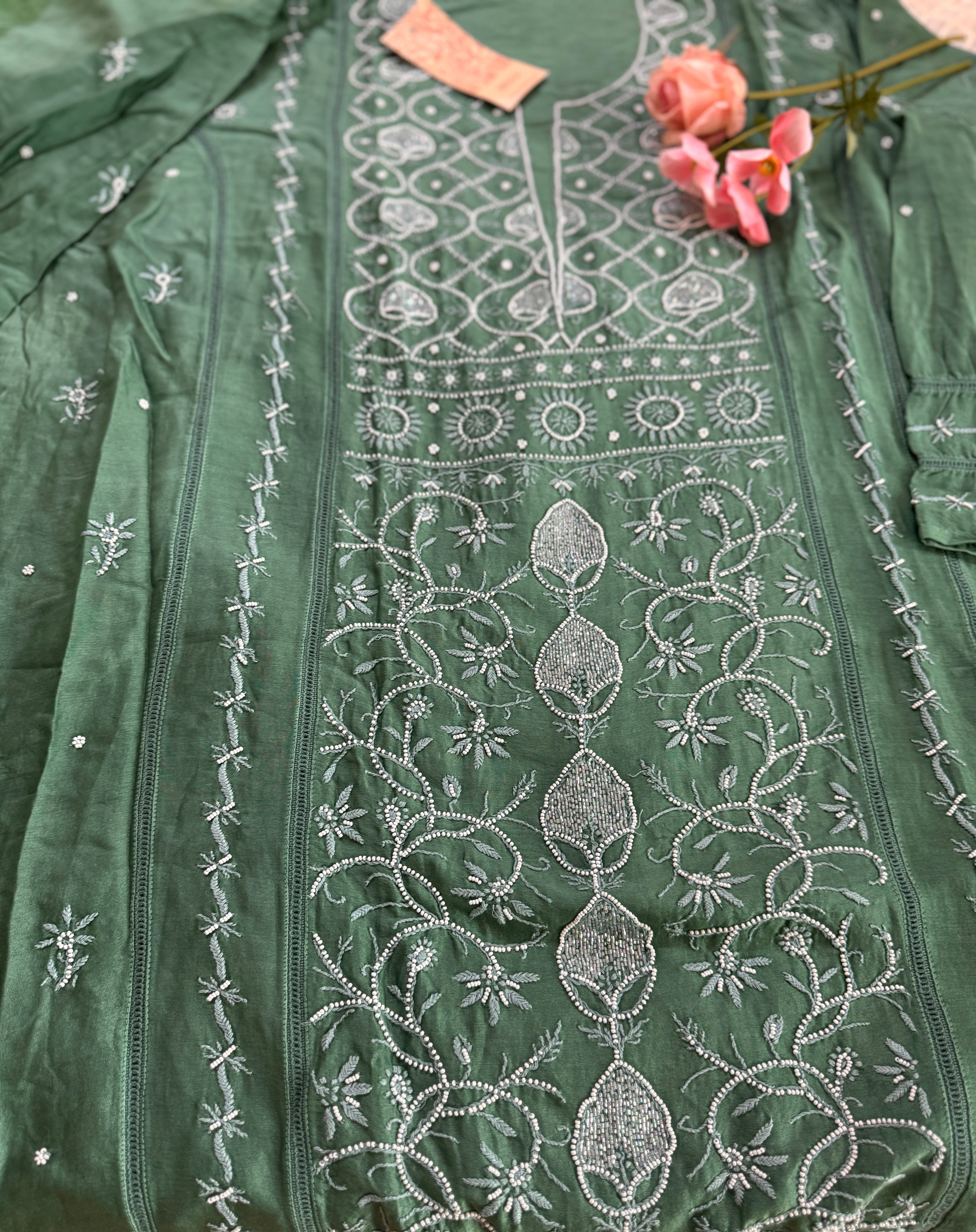 Muga Silk Semi-stitched Suit with heavy panel work