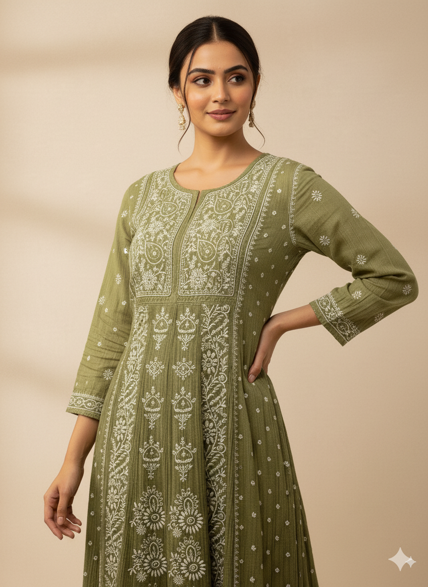Meher A-line Mul Chanderi Kurti