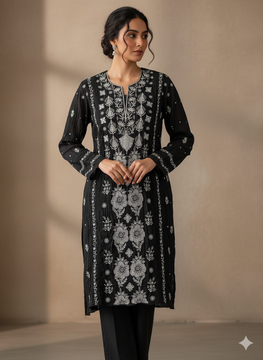 Pure Mul Chanderi Kurta & Dupatta with heavy Moti Embellishments