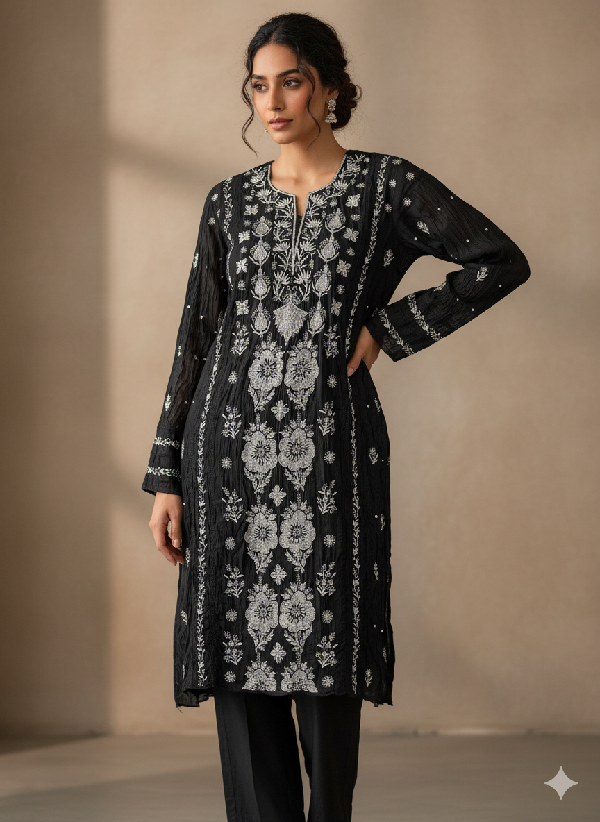 Pure Mul Chanderi Kurta & Dupatta with heavy Moti Embellishments
