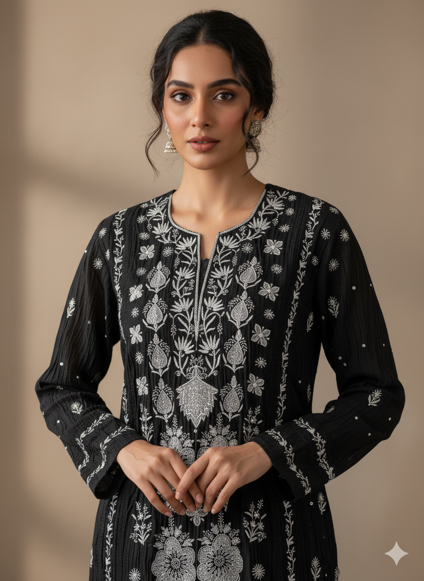 Pure Mul Chanderi Kurta & Dupatta with heavy Moti Embellishments