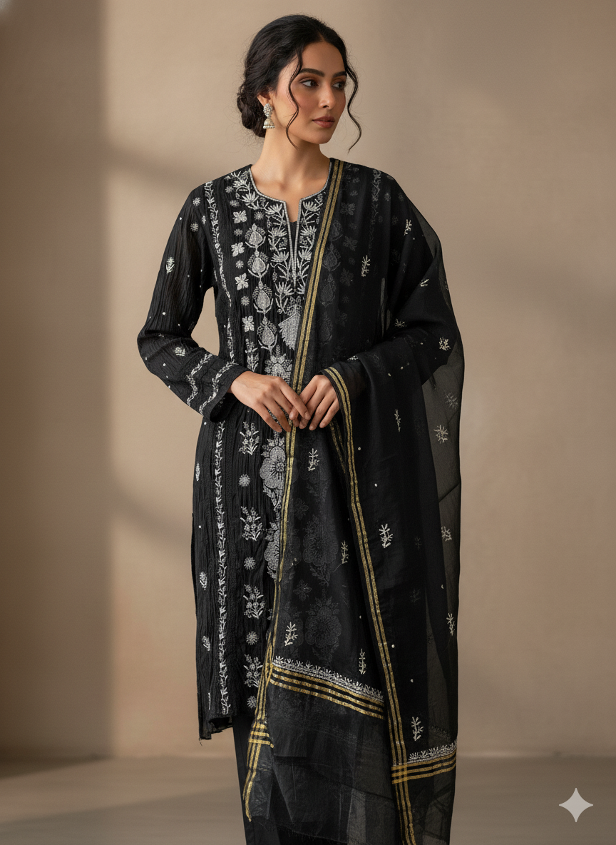 Pure Mul Chanderi Kurta & Dupatta with heavy Moti Embellishments