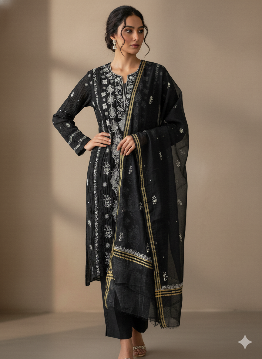 Pure Mul Chanderi Kurta & Dupatta with heavy Moti Embellishments